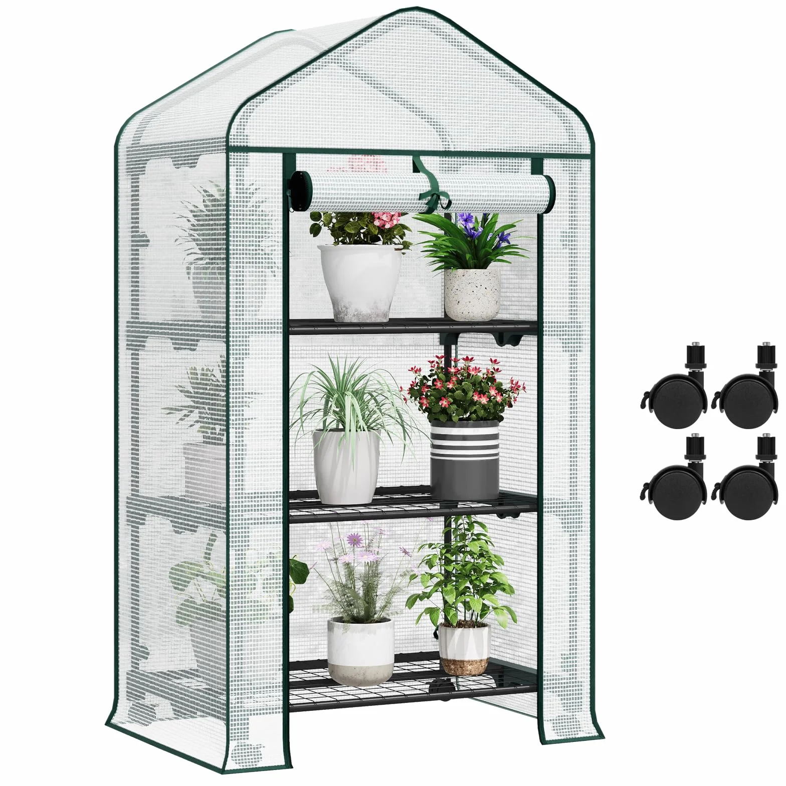 WOLTU Serre de Jardin avec roulettes 70x50x131cm Blanc PE 130g/m²
