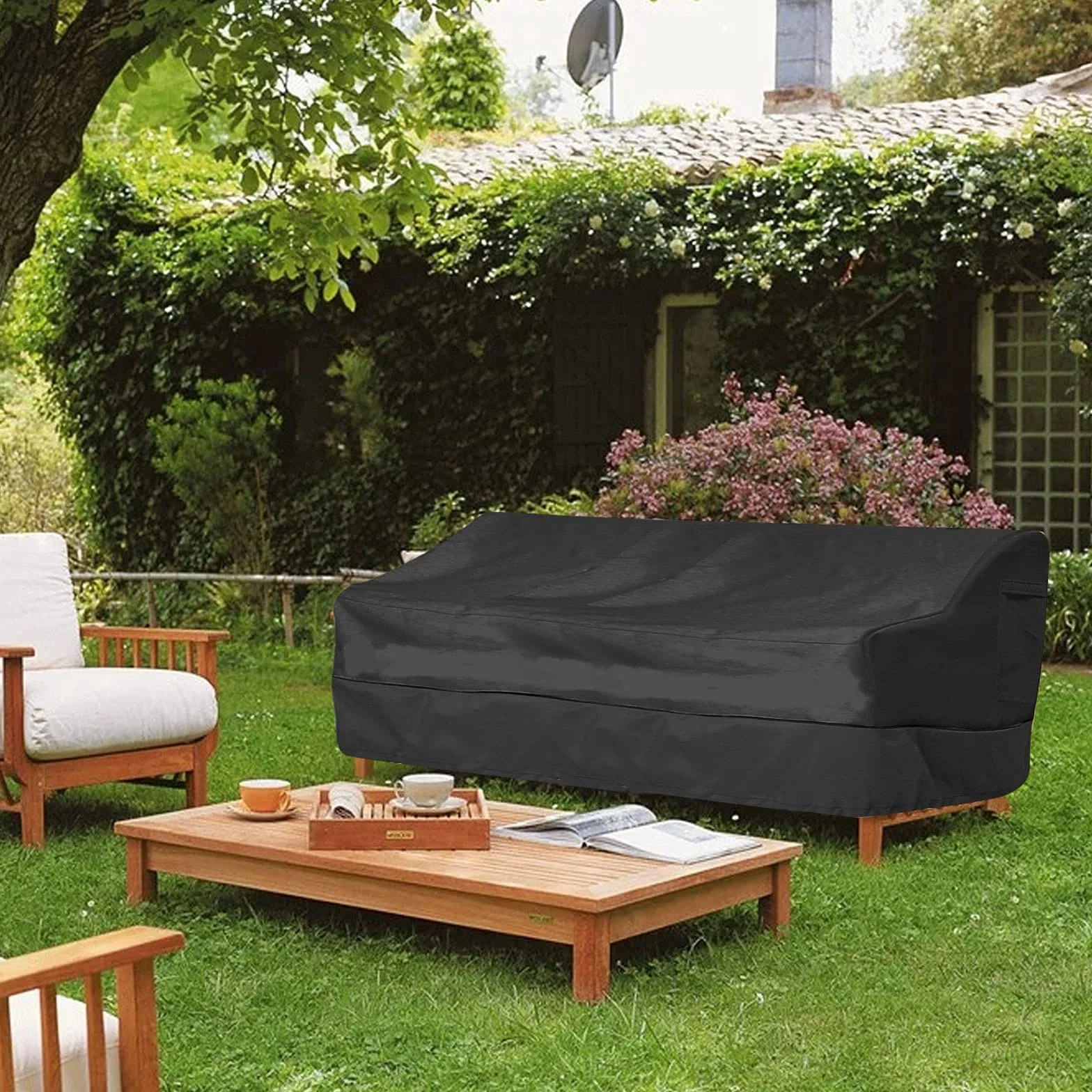 Housse de Protection Canapé Extérieur 210D Oxford Imperméable UV Noir 223x83x84cm