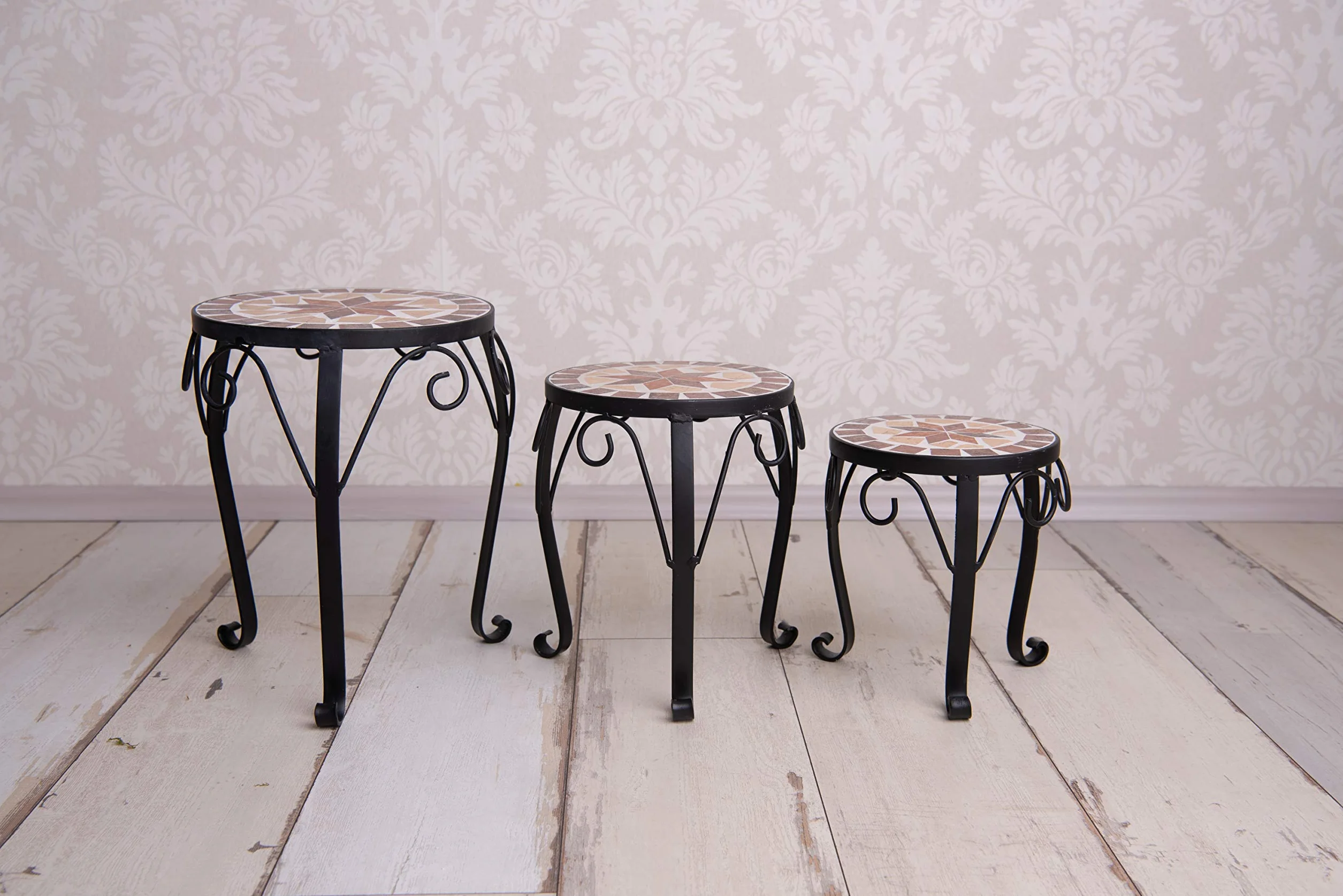 Ensemble de 3 tabourets porte-fleurs ronds à mosaïque en céramique pour jardin terrasse