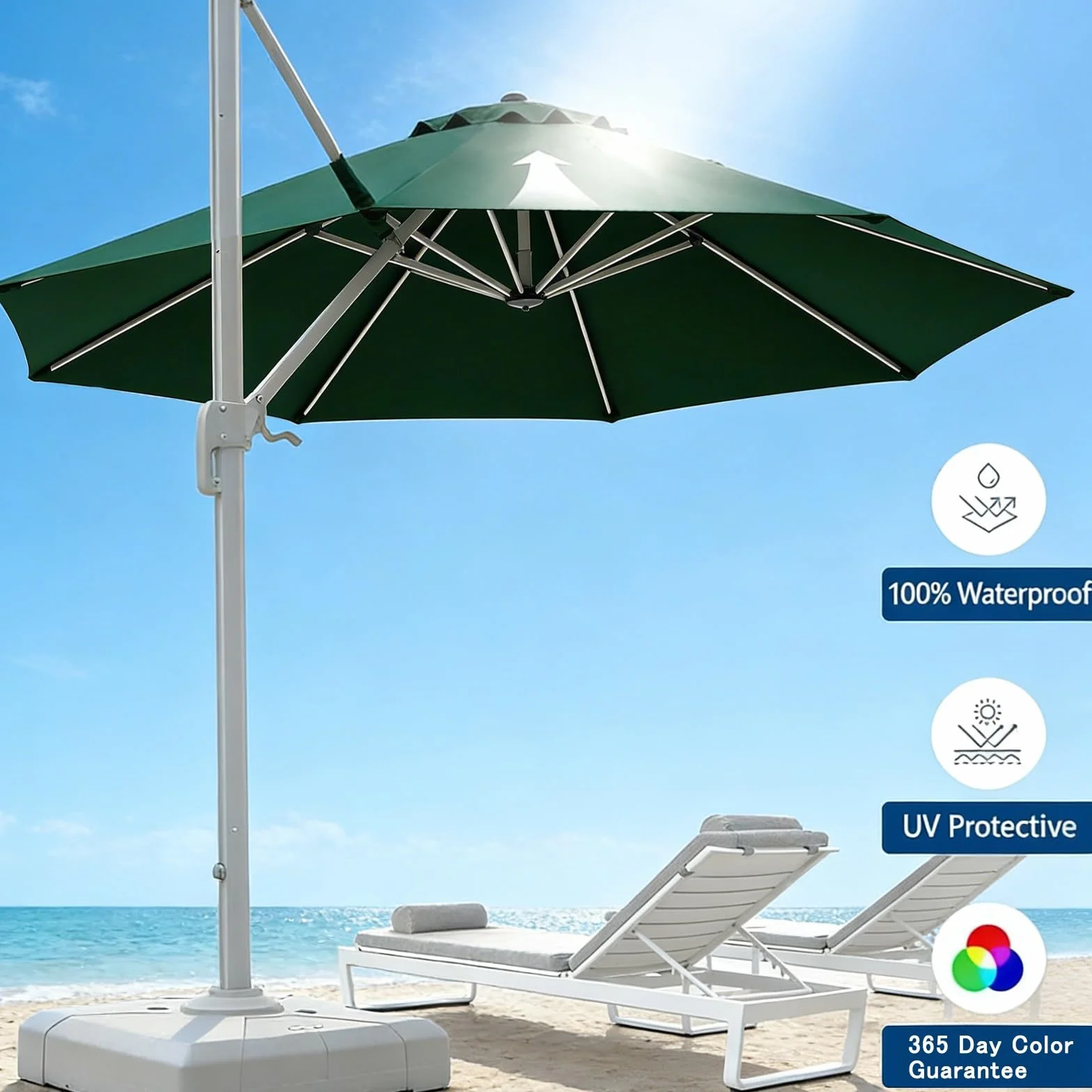 Toile Parasol Déporté 3.5m 8 Baleines Protection UV Housse de Rechange Terrasse (Light Gray Khaki)