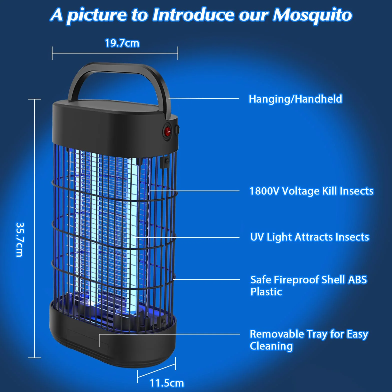 Lampe Anti Moustique 18W 1800V UV 80㎡ Attrape Insecte Tueur pour Jardin Cuisine