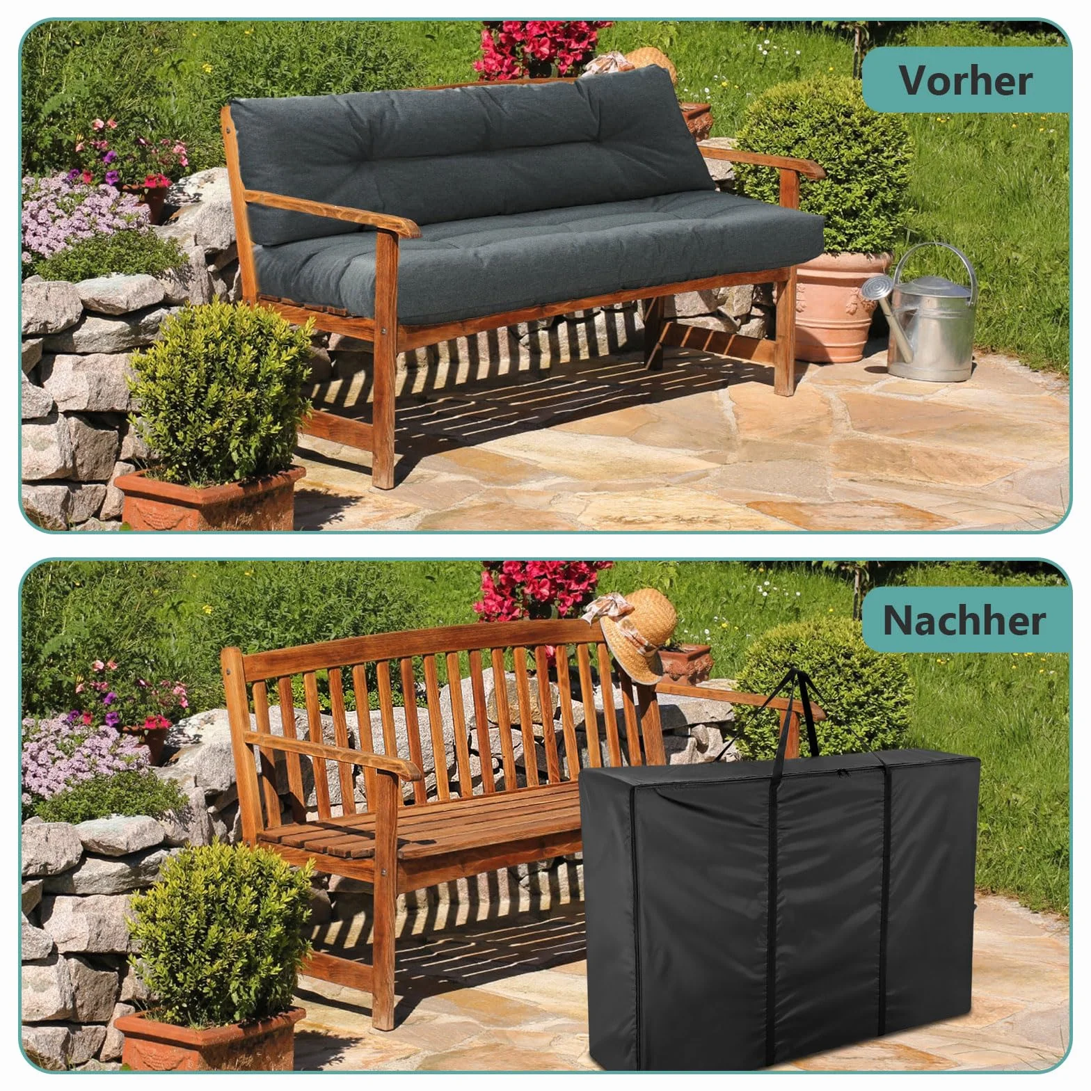 Sac de rangement de jardin imperméable 420D pour coussins 120 x 30 x 80 cm Noir