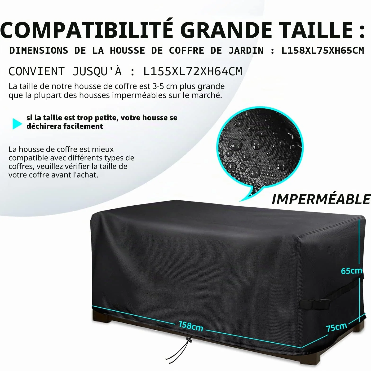 Housse Coffre Rangement Extérieur Oxford 420D Imperméable UV Vent Neige