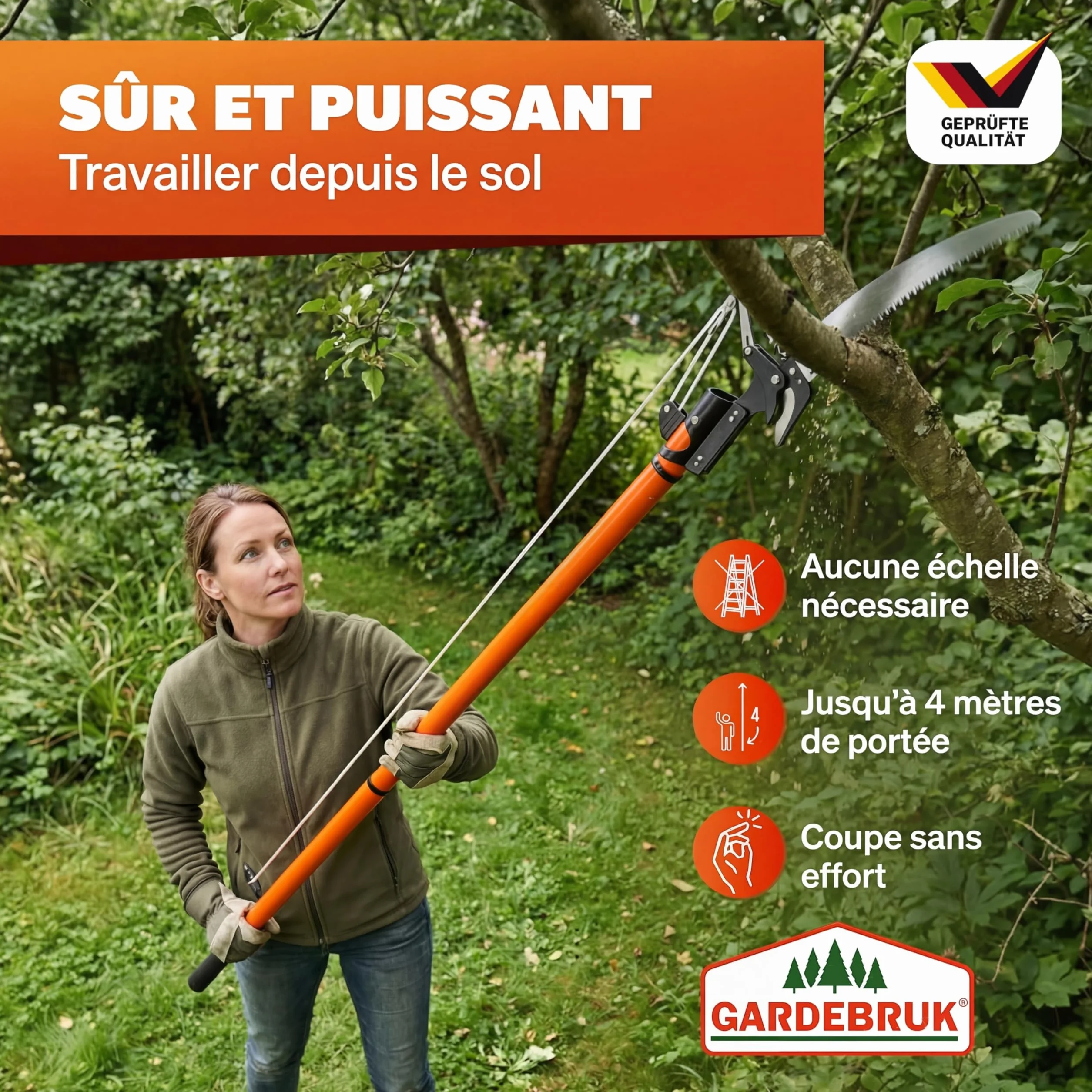 Deuba® Scie télescopique 2en1 Hauteur de Travail Max. 4m Corde tirage sécateur Coupe-Branches Arbre scie à élaguer Jardinage Outil