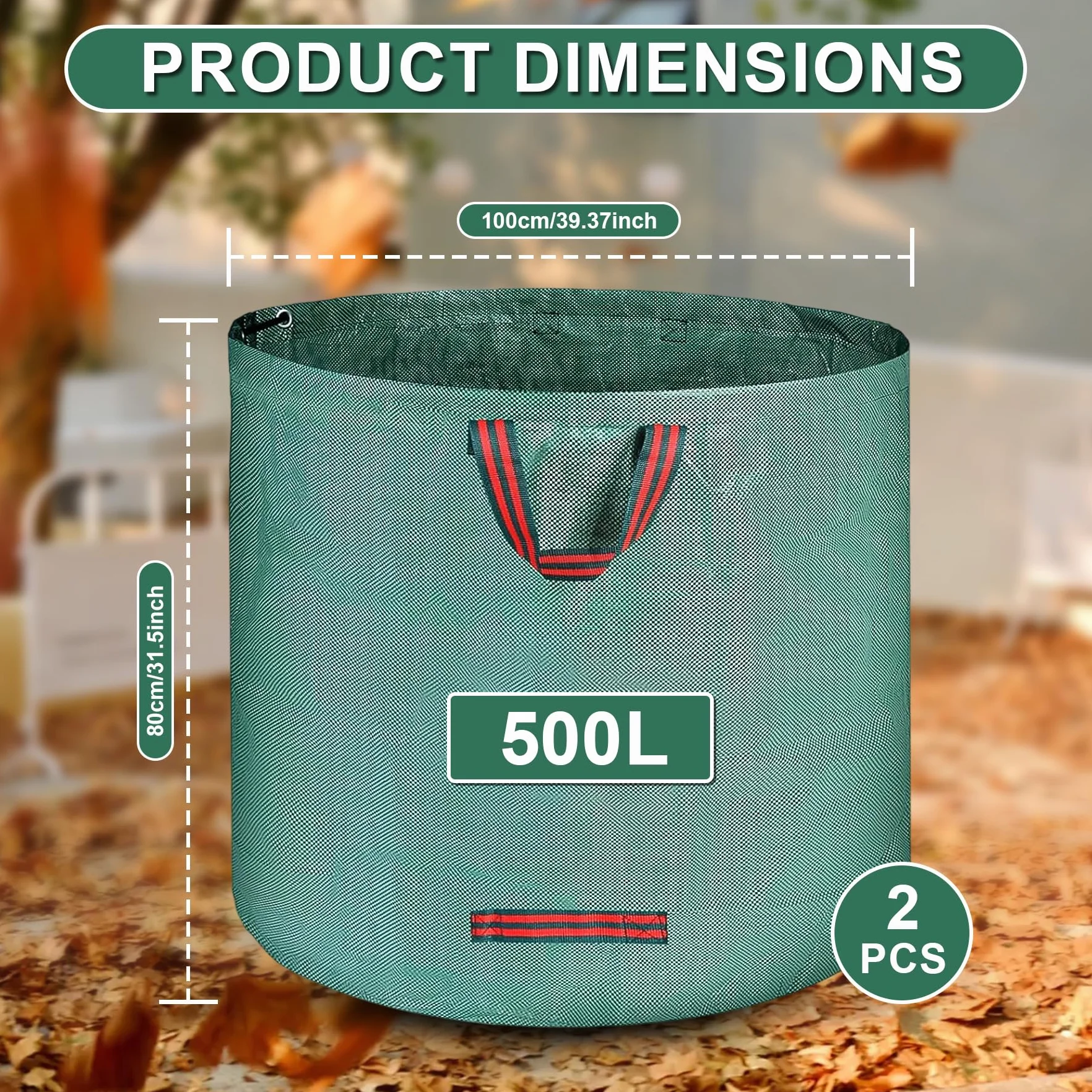 Sac Jardin 500L Vert Dechets Verts Pliables Reutilisables avec Poignees