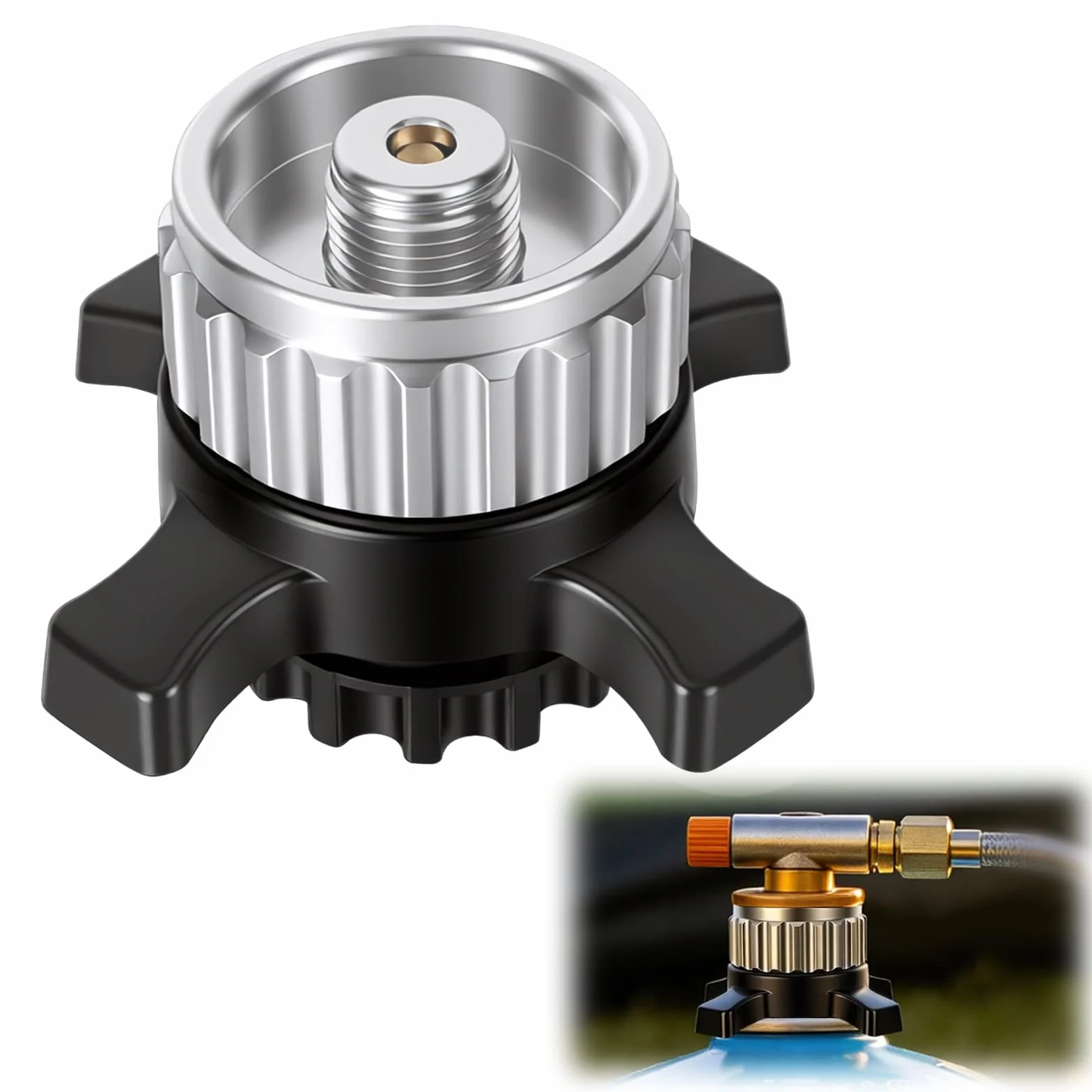 Adaptateur Cartouche Gaz Campingaz CV Easy Clic vers Valve EN417 Raccord Baïonnette Fileté 7/16" Réchaud