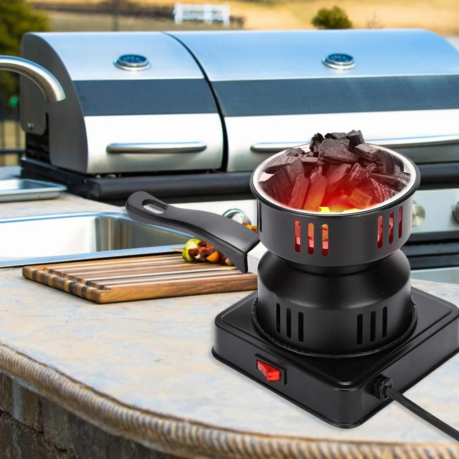 GOMETY Allume-Charbon Électrique 500W, Brûleur Charbon de Bois pour Barbecue et Grill