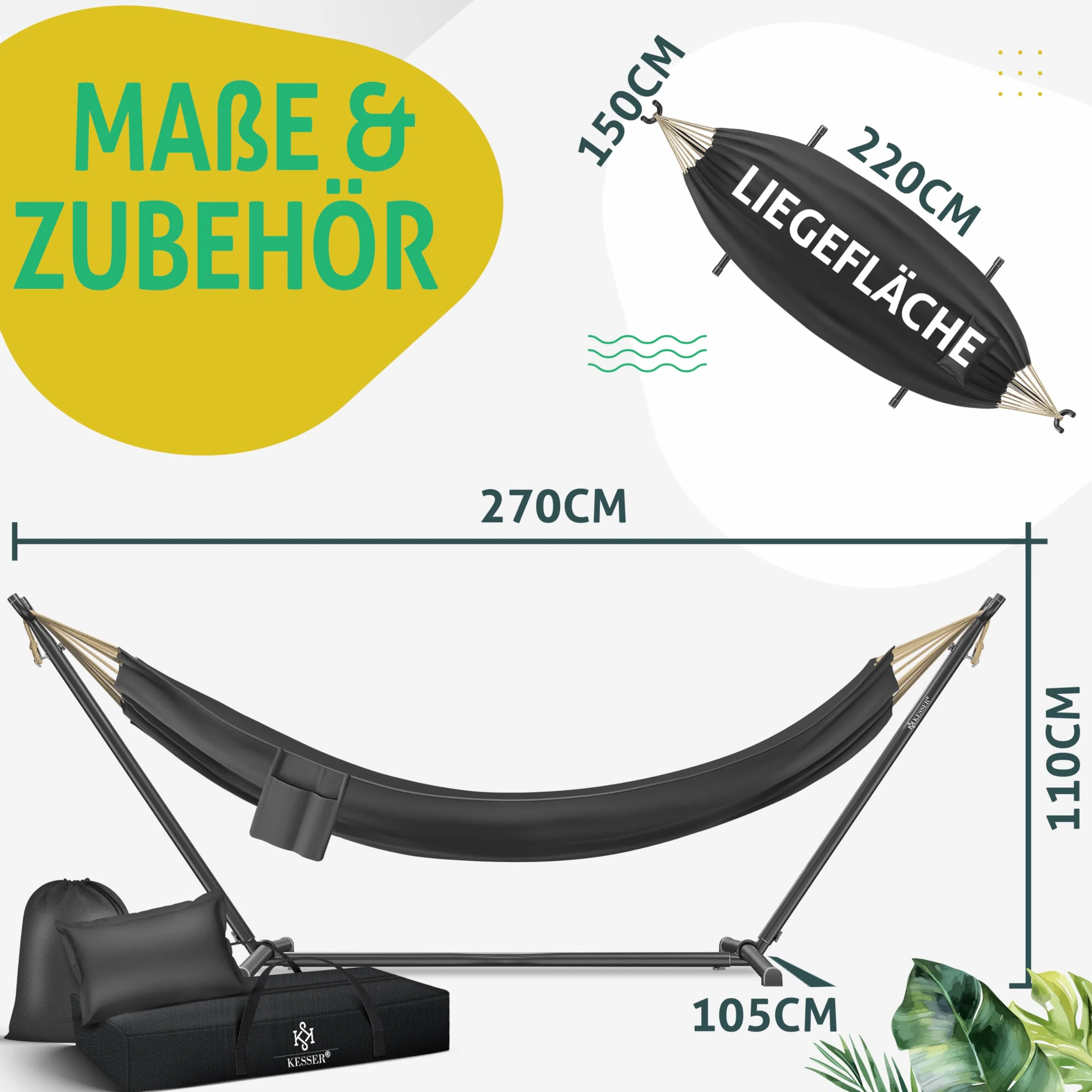 KESSER Hamac Lake Double avec Support 200 kg XXL Anthracite