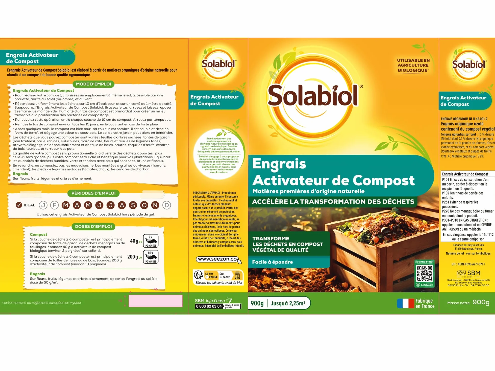 Solabiol Engrais Activateur De Compost 900g Prêt A l'emploi Accélère La Transormation des Déchêts Verts Agriculture Biologique