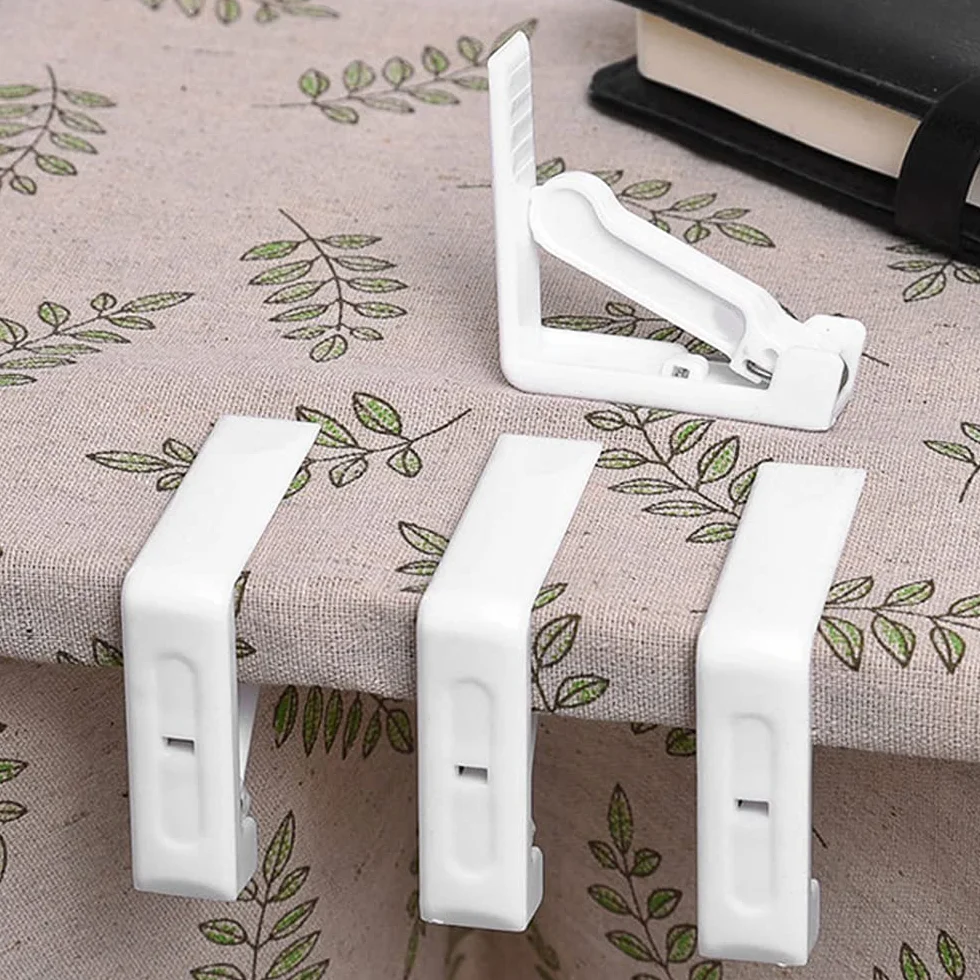 Pinces à Nappe en Plastique Blanc 8 Pièces Réglables à Ressort pour Table d'Extérieur Jardin