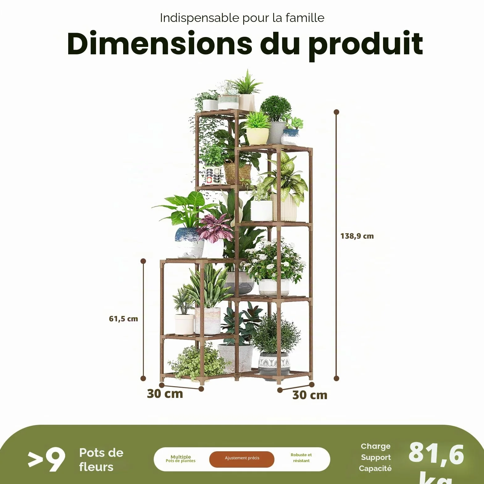 Bamworld Étagère d'angle pour plantes 138,9 cm bois intérieur extérieur