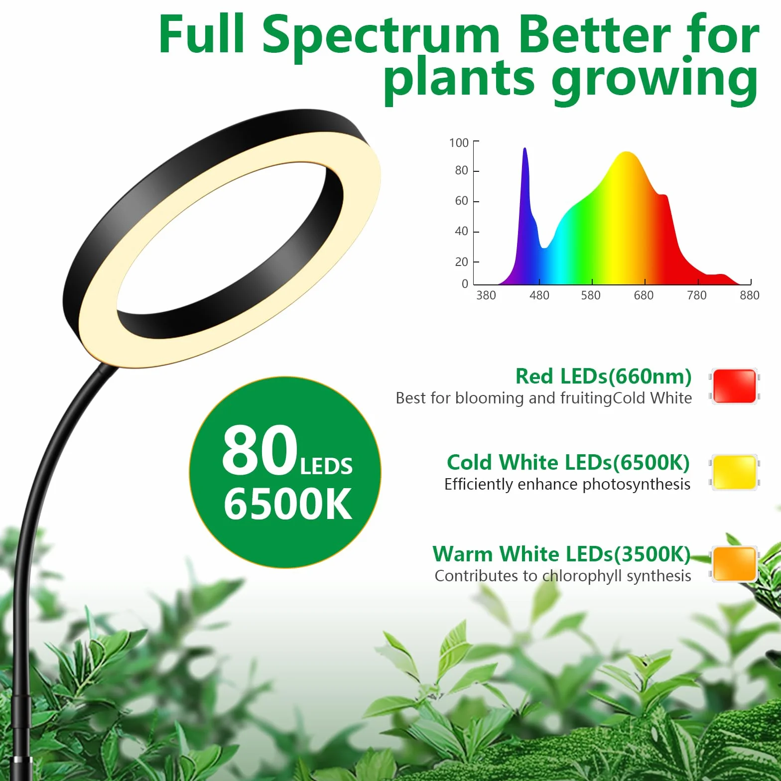 Lampes de culture pour plantes d'intérieur, spectre complet, minuterie 6/12/18h, 3 modes couleurs, 5 niveaux luminosité, hauteur réglable 25-165cm