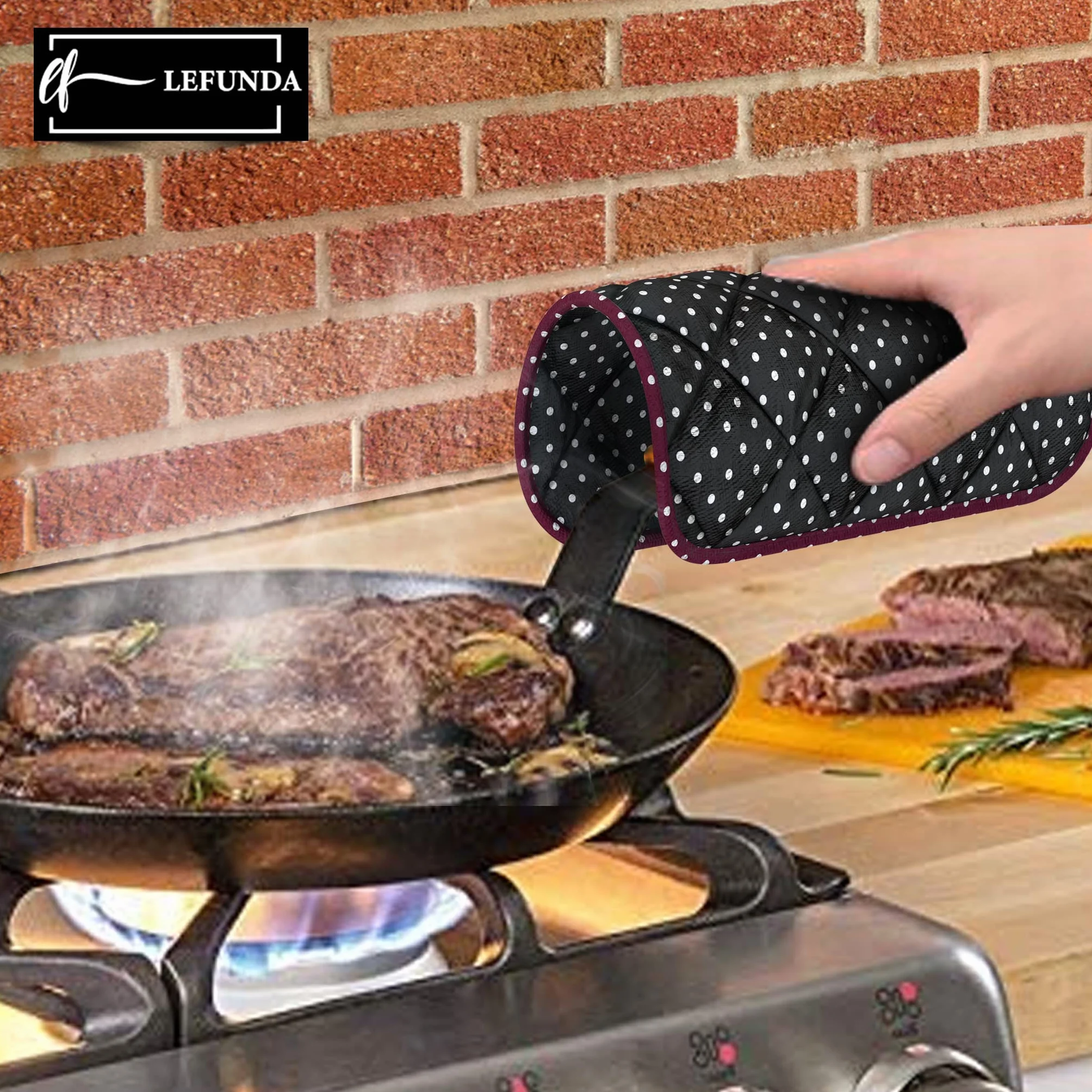 Gants de Cuisine LEFUNDA® Set de 4, Gants Résistants à la Chaleur en Coton pour Cuire, Griller BBQ