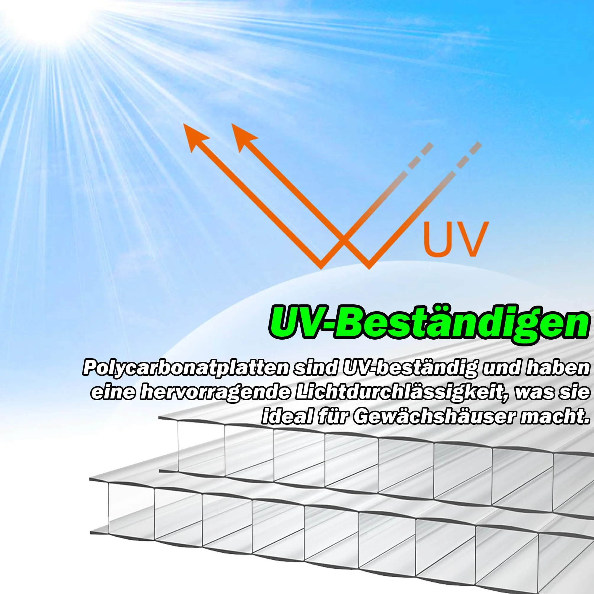 Lot de 14 plaques alvéolaires en polycarbonate 10,25 m² pour serre résistantes aux UV et aux chocs transparent