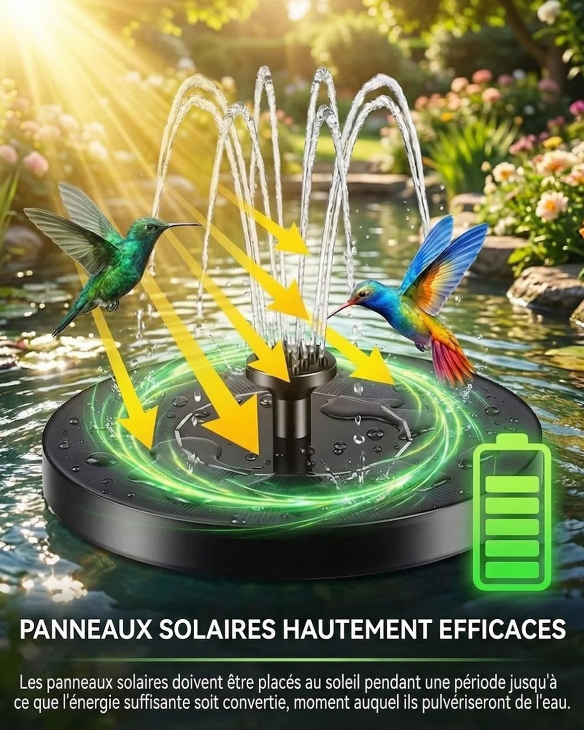 Fontaine Solaire Extérieure de Jardin Flottante avec 7 Jets d’Eau et Éclairage RGB