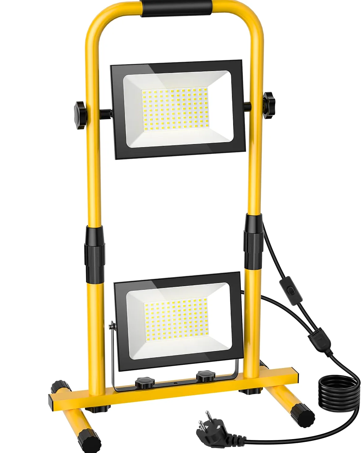 Projecteur LED Chantier 200W, Lampe Chantier LED 10000LM avec Stand Télescopique en Métal, Projecteur Chantier LED Portable Etanche IP66 6500K Blanc Froid pour Atelier, Garage, Construction