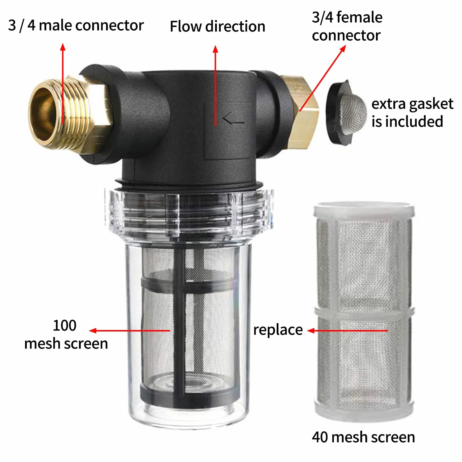 TWSOUL Préfiltre pour jardin 3/4" acier inoxydable 40/100 maille filtre pipeline haut débit arrosage