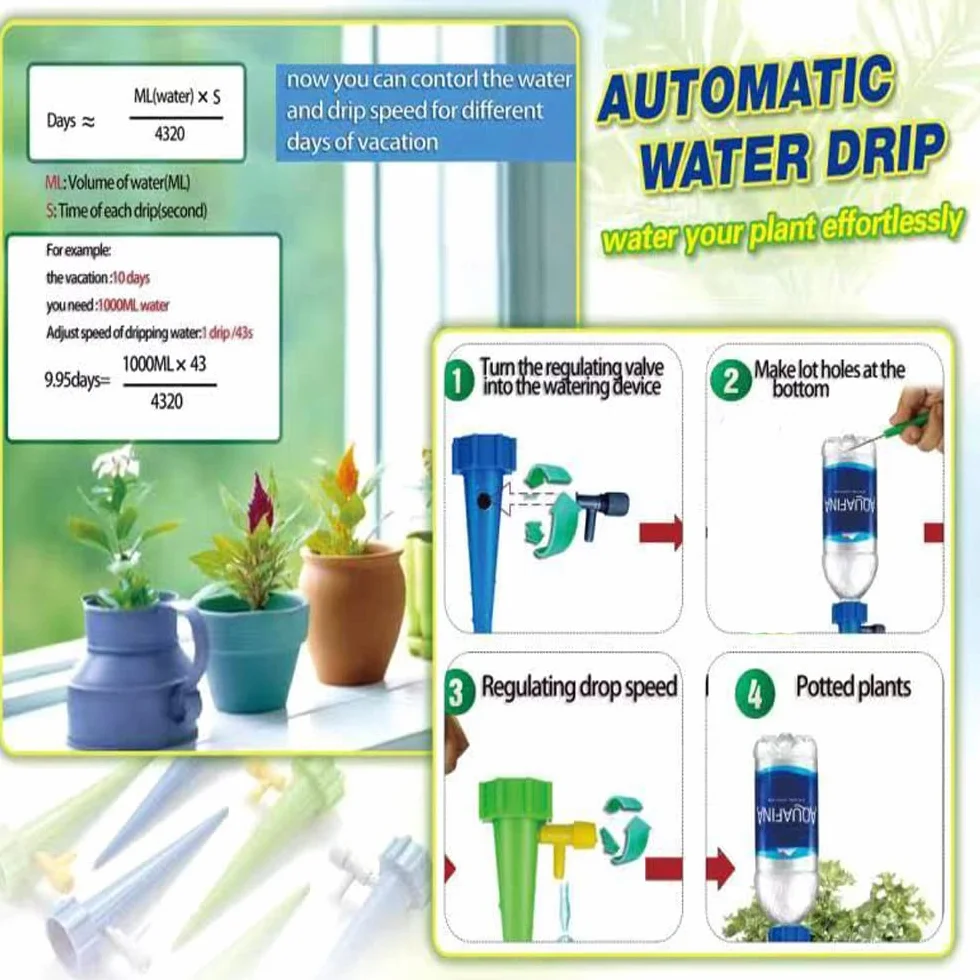 Goutte à Goutte Pot de Fleur Bouteille Irrigation Automatique 40pcs avec Vannes pour Jardin
