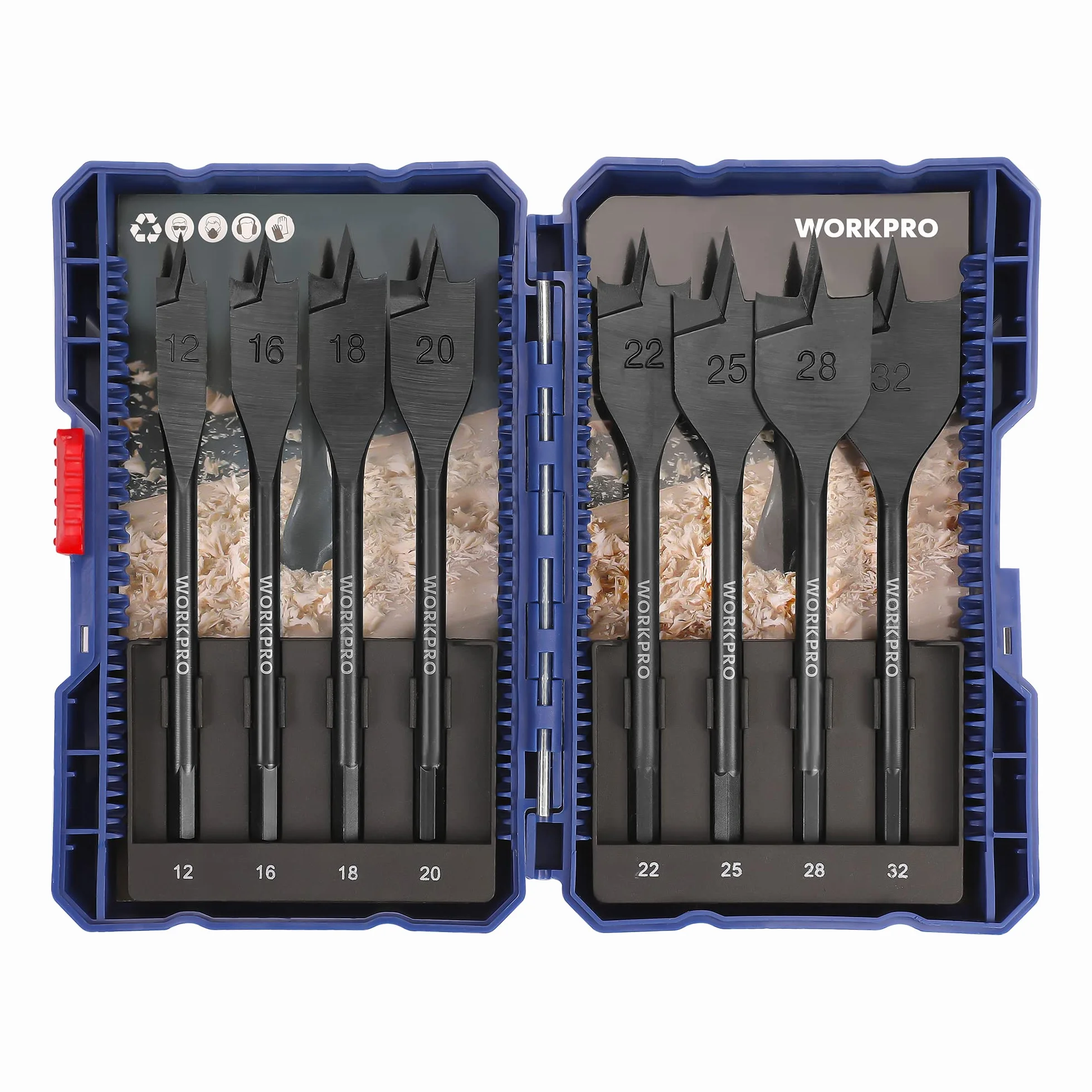 WORKPRO Mèche Plate Bois 8 Pièces Ø12-32mm 150mm Tige Hexagonale 1/4" Changement Rapide
