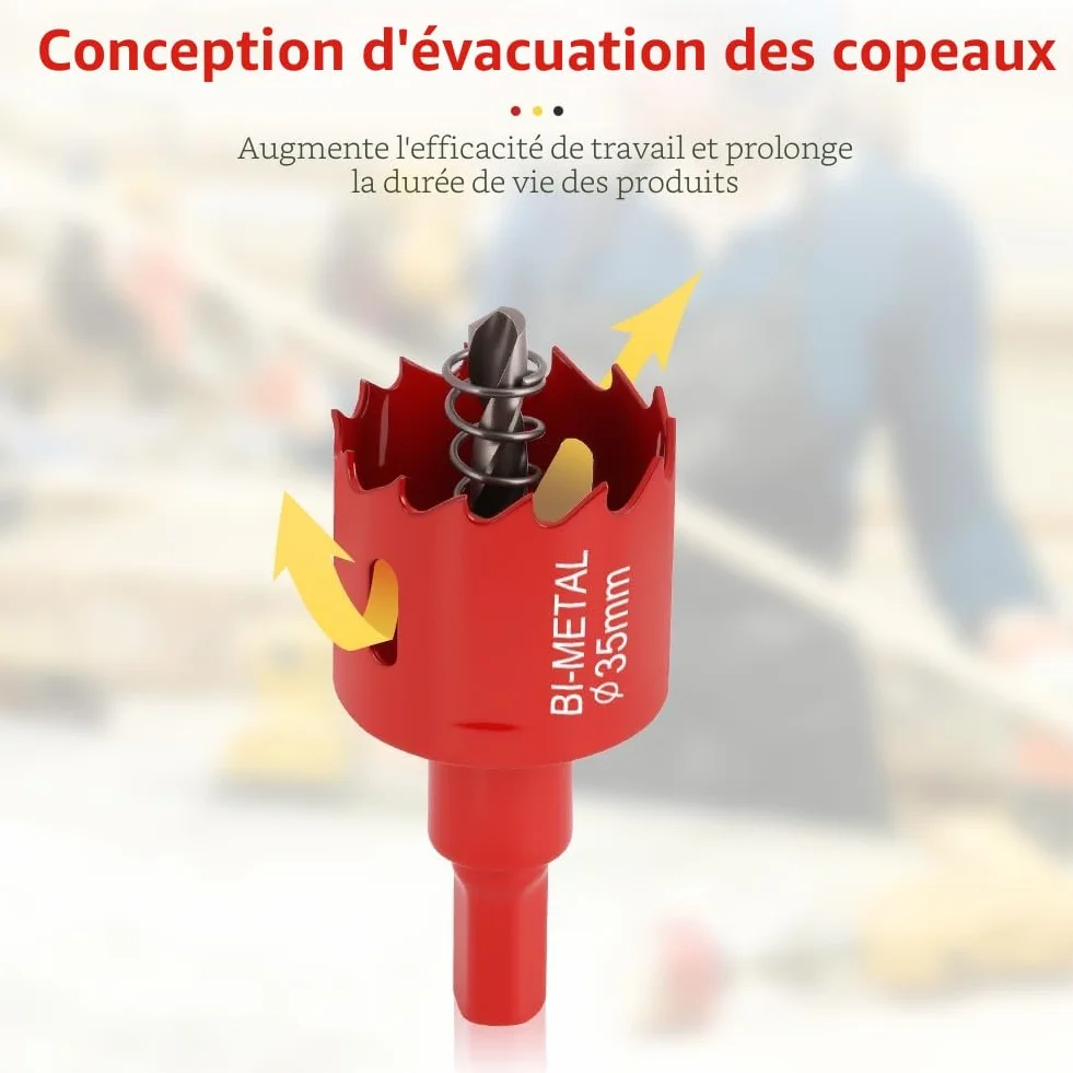 Flintronic Scie Cloche Bi-métal, Coffret de Trépan 13 PCS (avec 13 Mandrins, Clé Hexagonale et ressorts) Lame de Scie Ø18-75mm pour Percer Plastique, PVC, Bois, Panneaux Fibres, Métal Souple