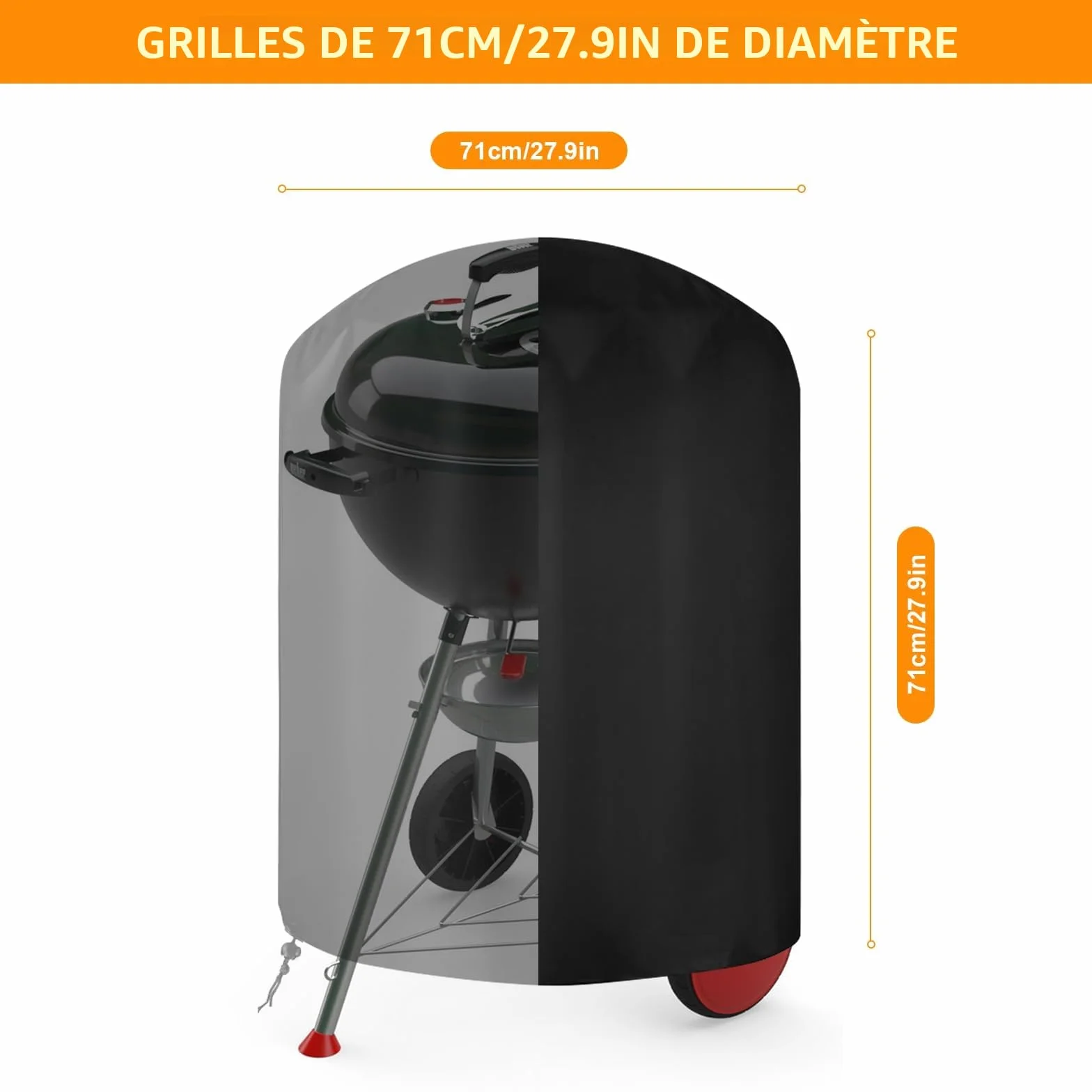 Housse Barbecue Exterieur Rond 210D Oxford Anti-UV Anti-l'eau Ø61x72cm Noir