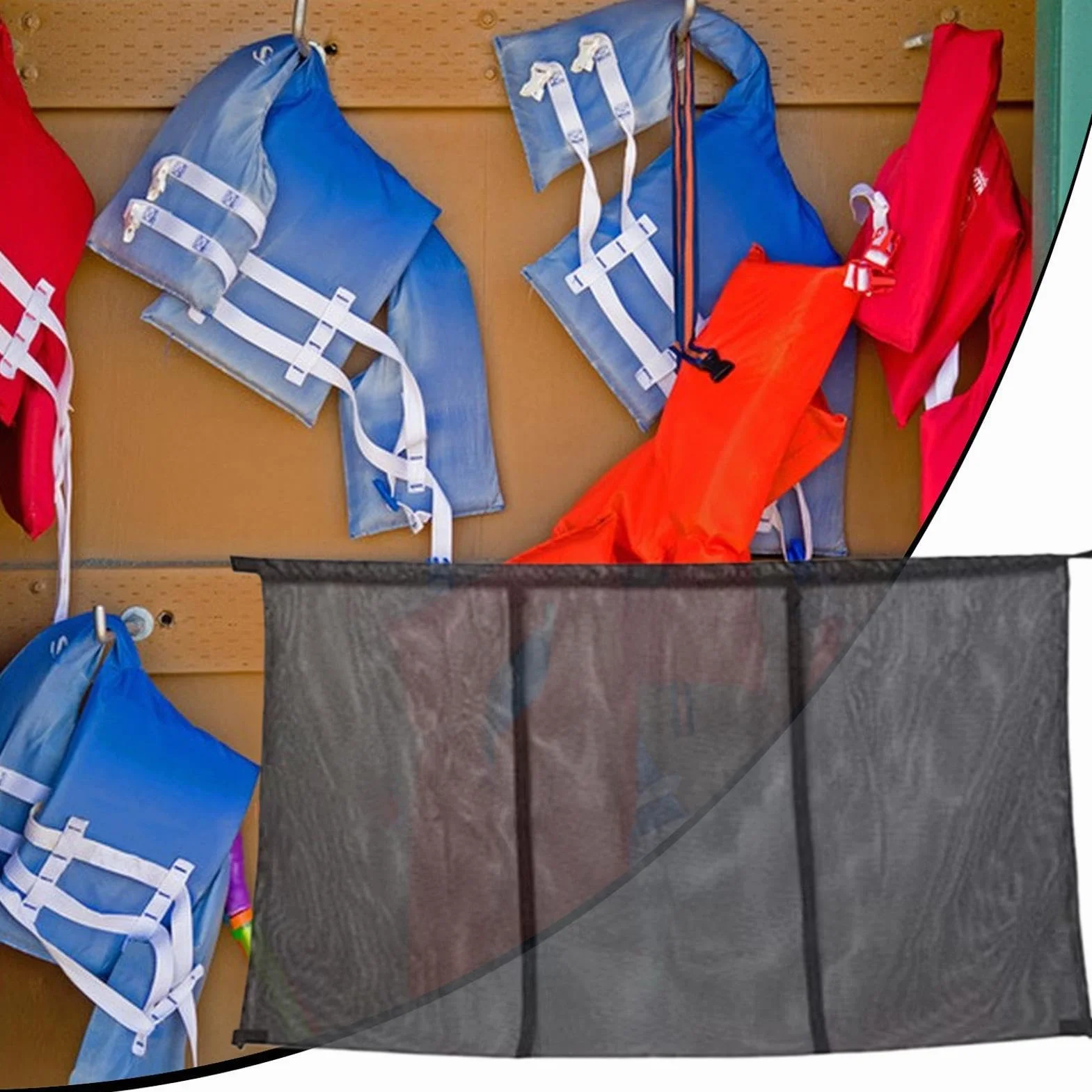 Filet Rangement Piscine 145 x 84 cm Poche Drainante pour Bouées, Balles
