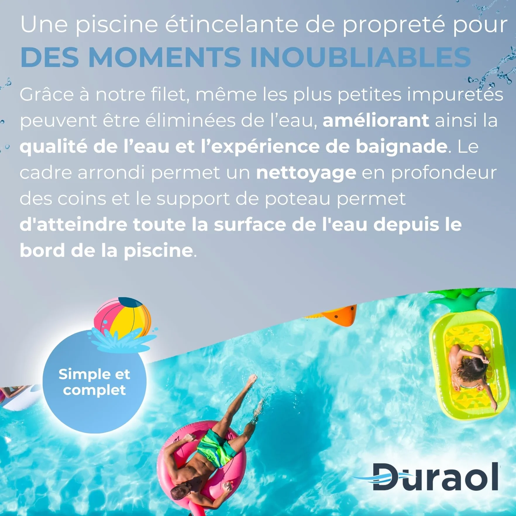 Épuisette de Piscine en Plastique 20 x 30 cm Mailles Fines pour Perche Télescopique