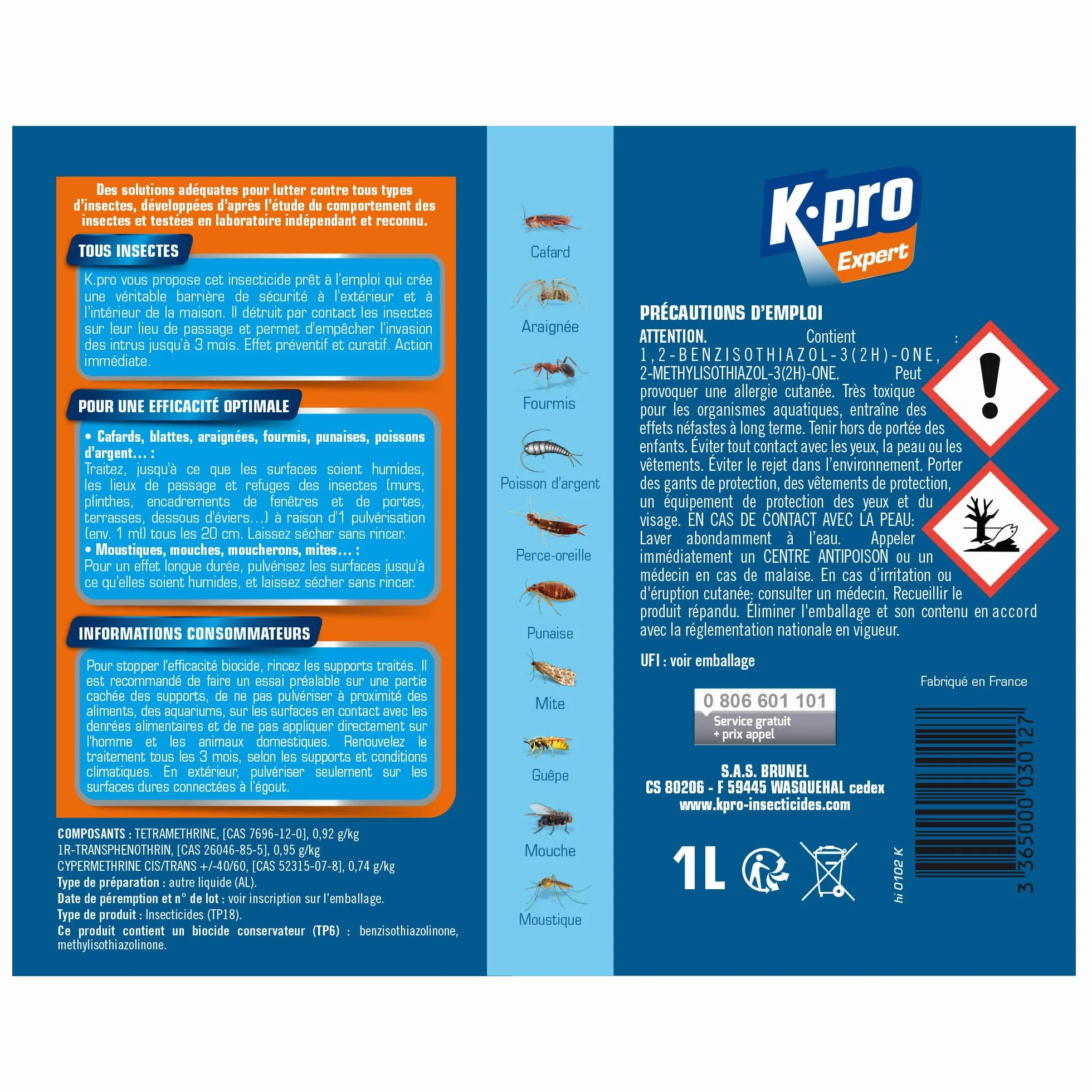 K.PRO Barrière Tous Insectes Volants et Rampants 1L - Effet Préventif et Curatif