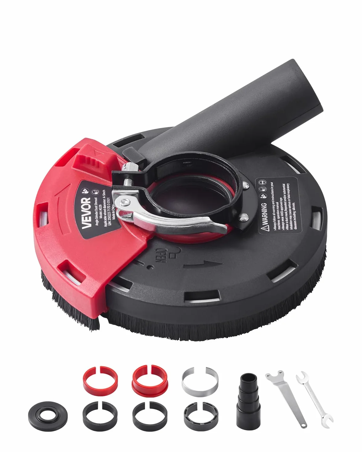 VEVOR Capot de Protection pour Meuleuse d'Angle 100-125 mm Capot Anti-poussière pour Meuleuse Angulaire, avec 6 Rondelles Serrage, Adaptateur de Tuyau d'Aspirateur, Protection pour Meulage Bois Béton