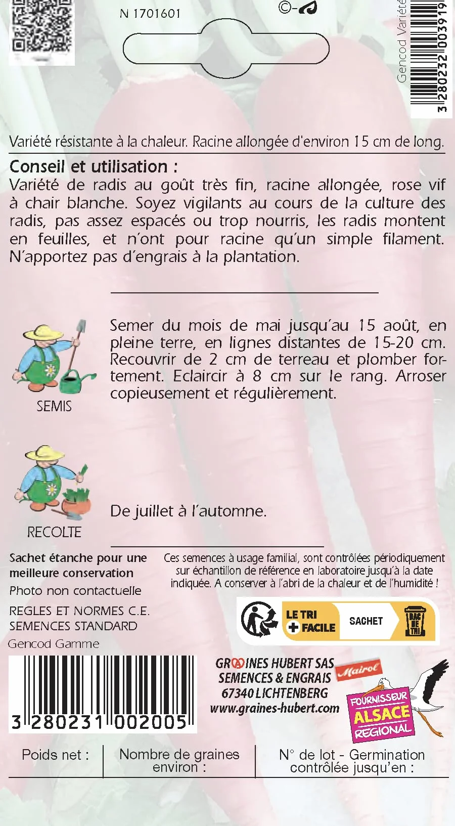Graines de Radis Rose de Paques Ostergruss Rosa 2-8 grammes