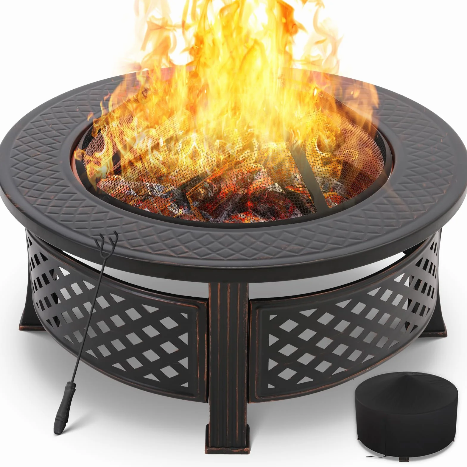 TLSUNNY Braséro Barbecue Extérieur 3 en 1 80x80x50 cm avec Housse Protection Grillage BBQ Galvanisé