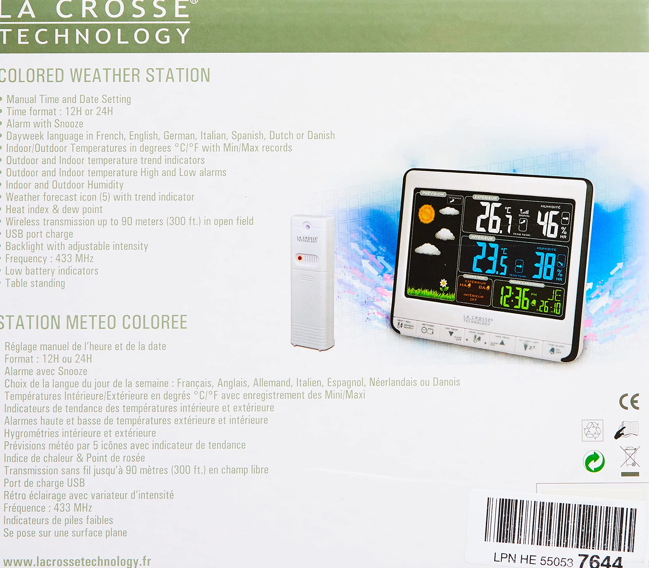 La Crosse Technology WS6826 Station Météo écran Coloré Argent