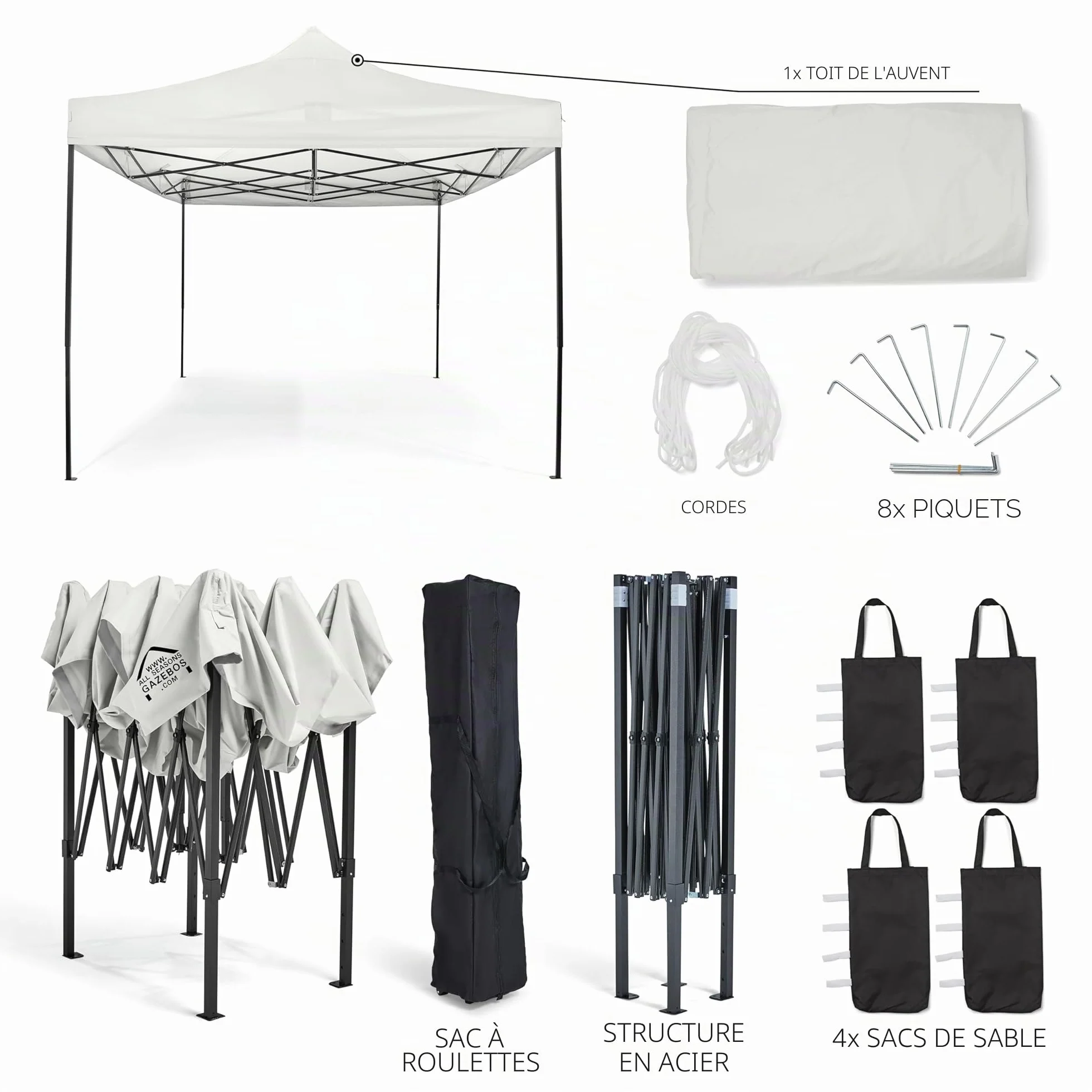 Tonnelle Pliante 3x4.5m All Seasons Gazebos Blanc Entièrement Étanche