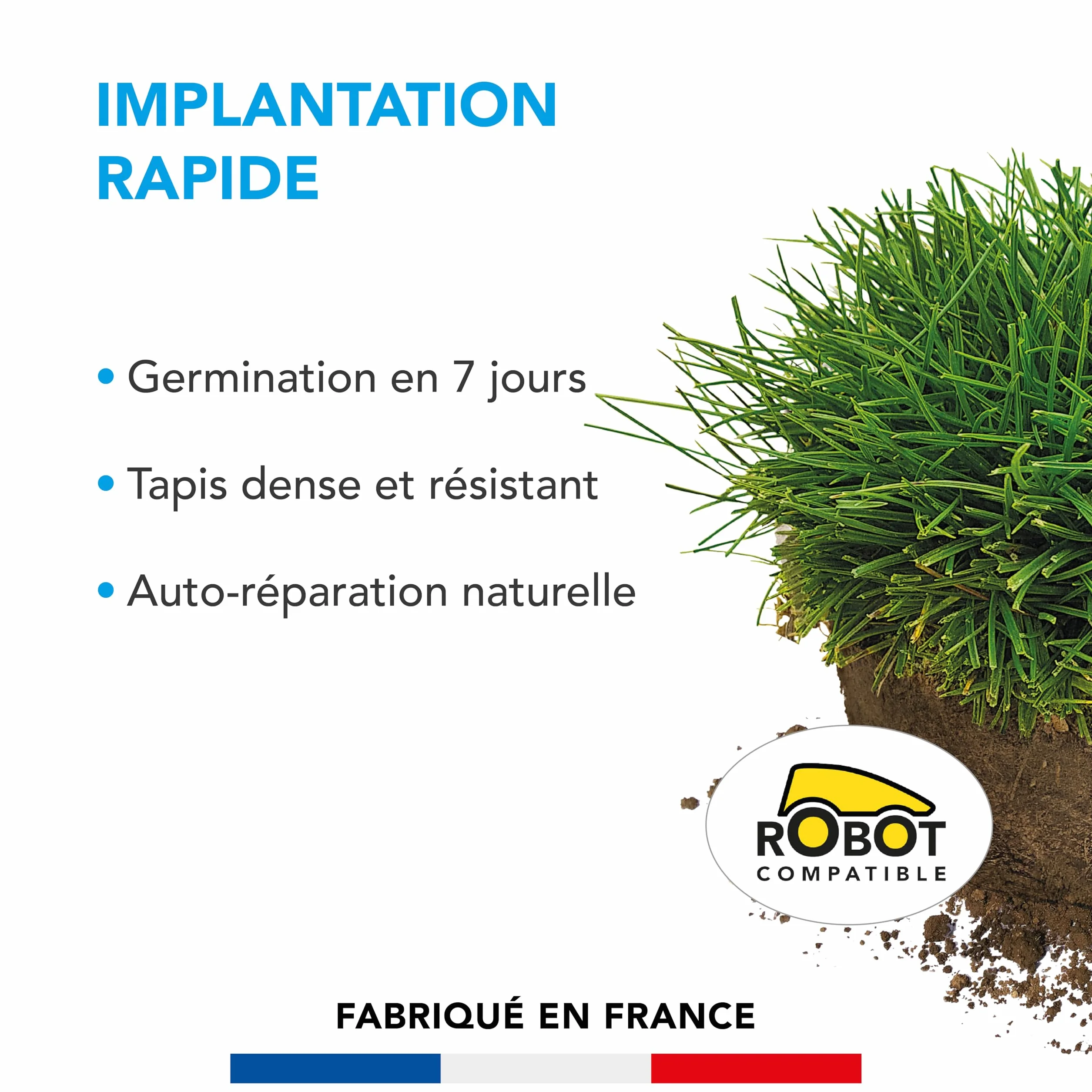 Barenbrug Gazon Implantation Rapide Germination 7 Jours Tapis Dense Résistant Autoréparation Naturelle Engrais Compatible Agriculture Biologique Fabriqué France 1KG