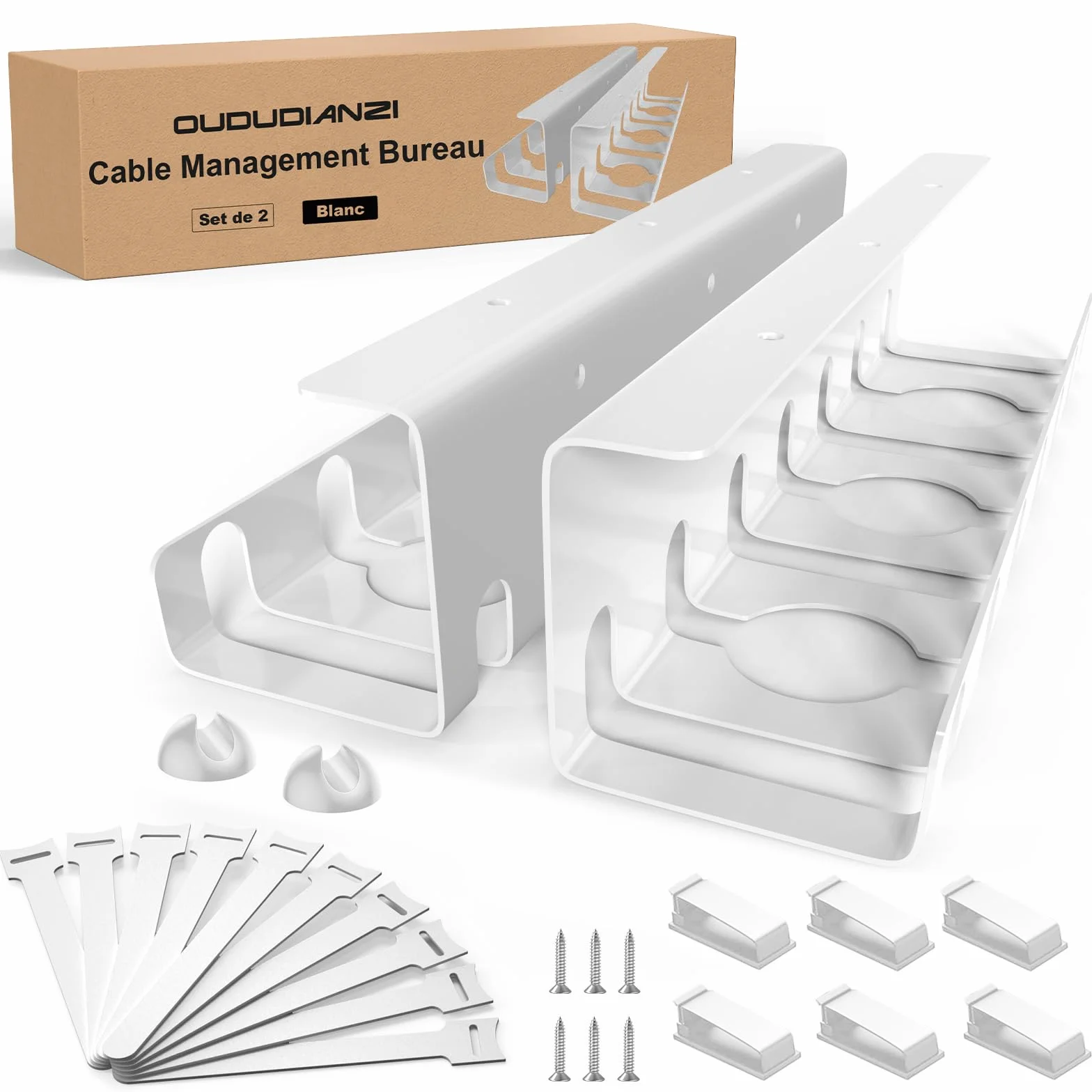 Oududianzi Set de 2 Chemin de Câble, Cable Management Bureau Blanc, Range Cable Bureau, Cache Cable, Goulotte Passe Cable, Organisateur de Cable pour La Gestion des Câbles et des Multiprises