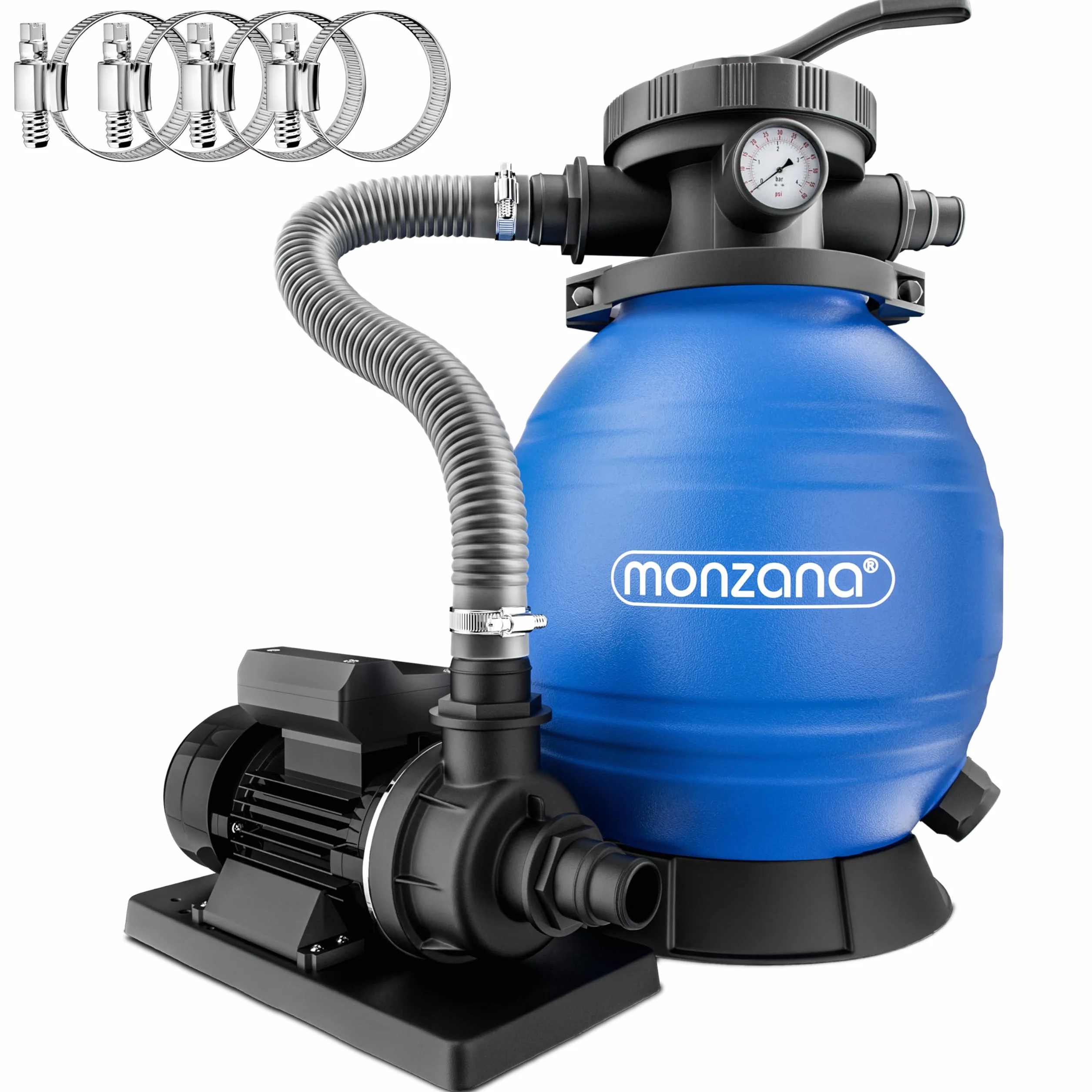 MONZANA Pompe filtre à sable 10,2 m³ auto-amorçante pour piscines jusqu'à 35 m³ certifié TÜV vanne 7 voies raccord 2en1 Ø32-38mm