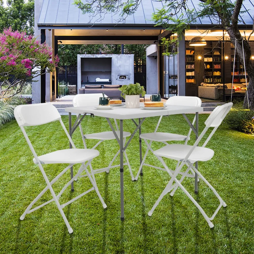 Bonnlo Table de Camping Pliante avec Poignée, Table de Jardin Carrée en Plastique 86x86x74 cm Blanc