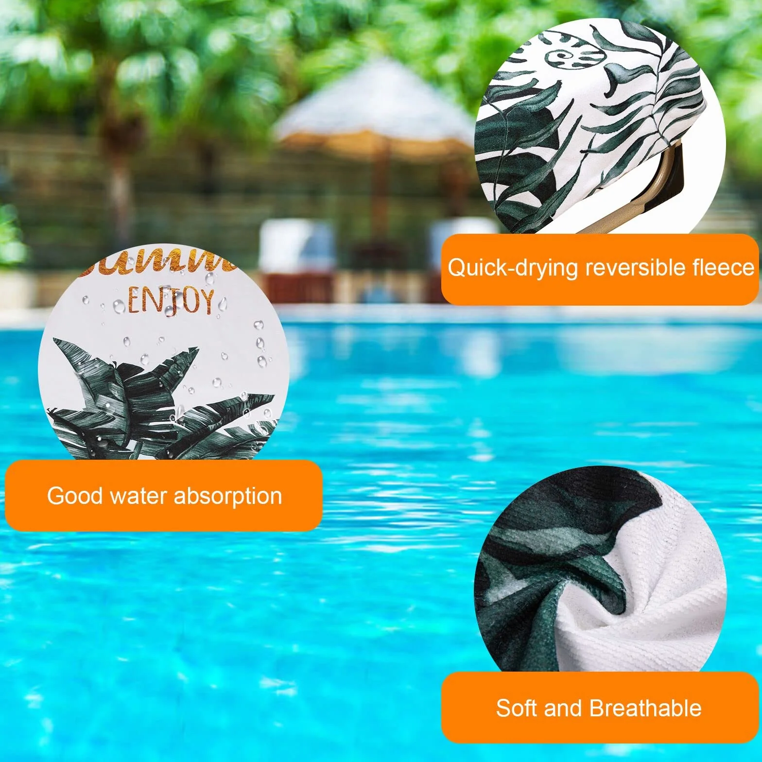 Serviette de Plage en Microfibre pour Bain de Soleil, Housse Chaise Longue Séchage Rapide
