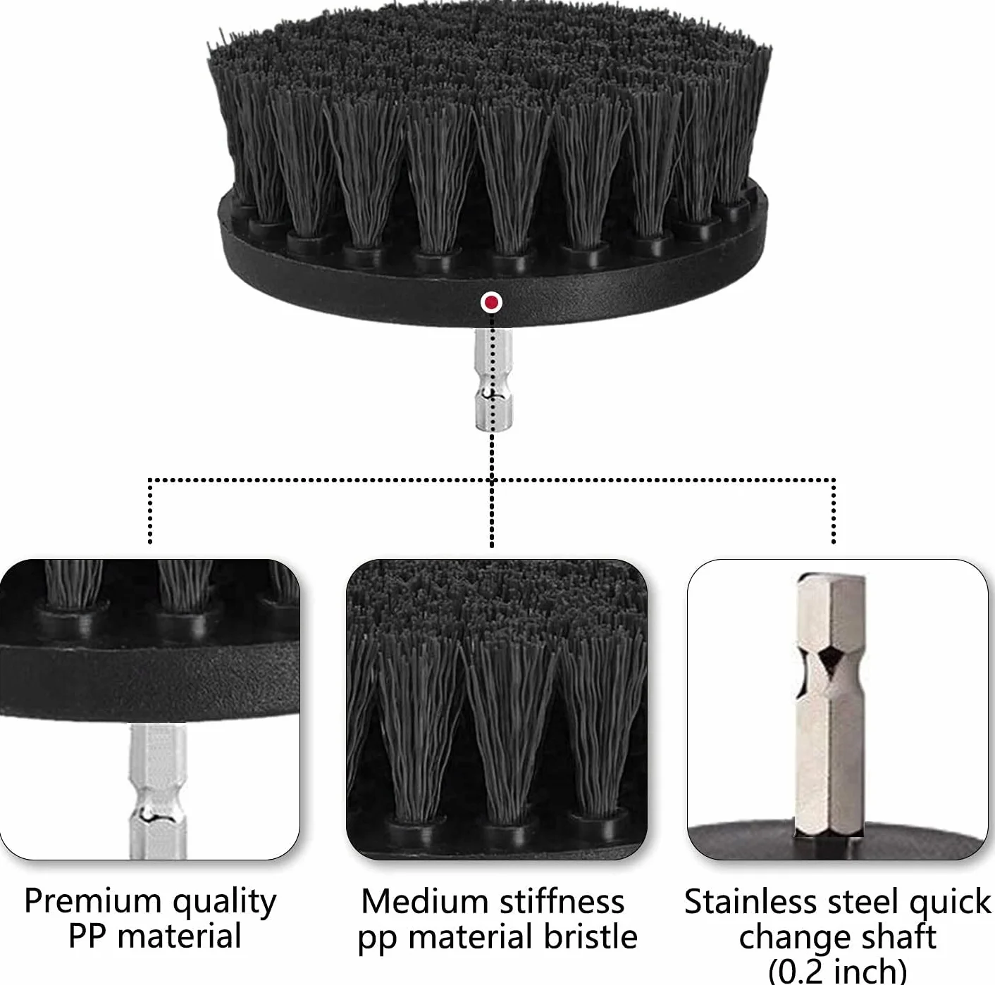 Brosse Nettoyage Perceuse 6PCS, Brosse Nettoyage Roue pour Jantes, Tapis, Carrelage, Baignoire, Briques, Sol (Noir)