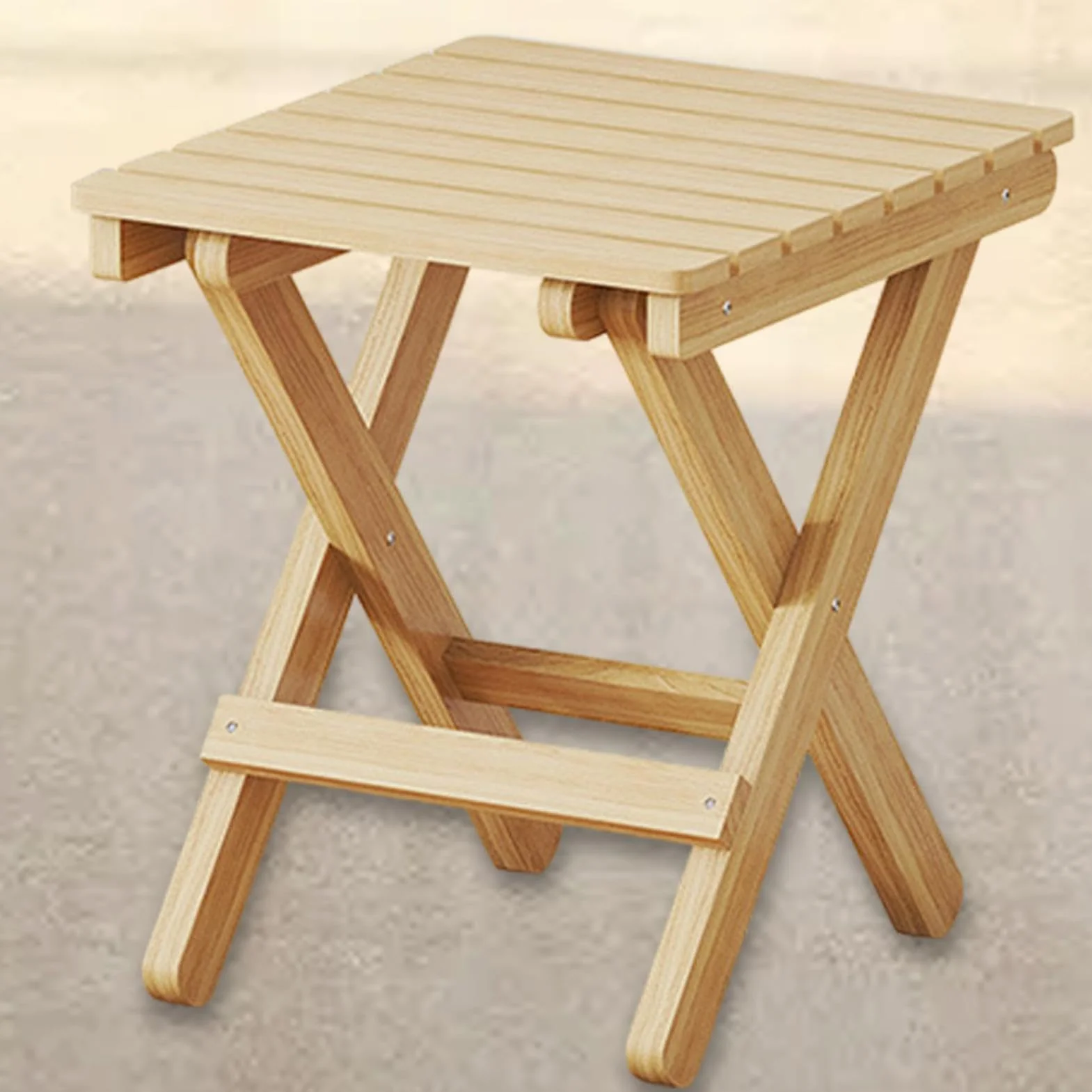 Tabouret pliant en bois naturel - Table d'appoint de jardin pliable