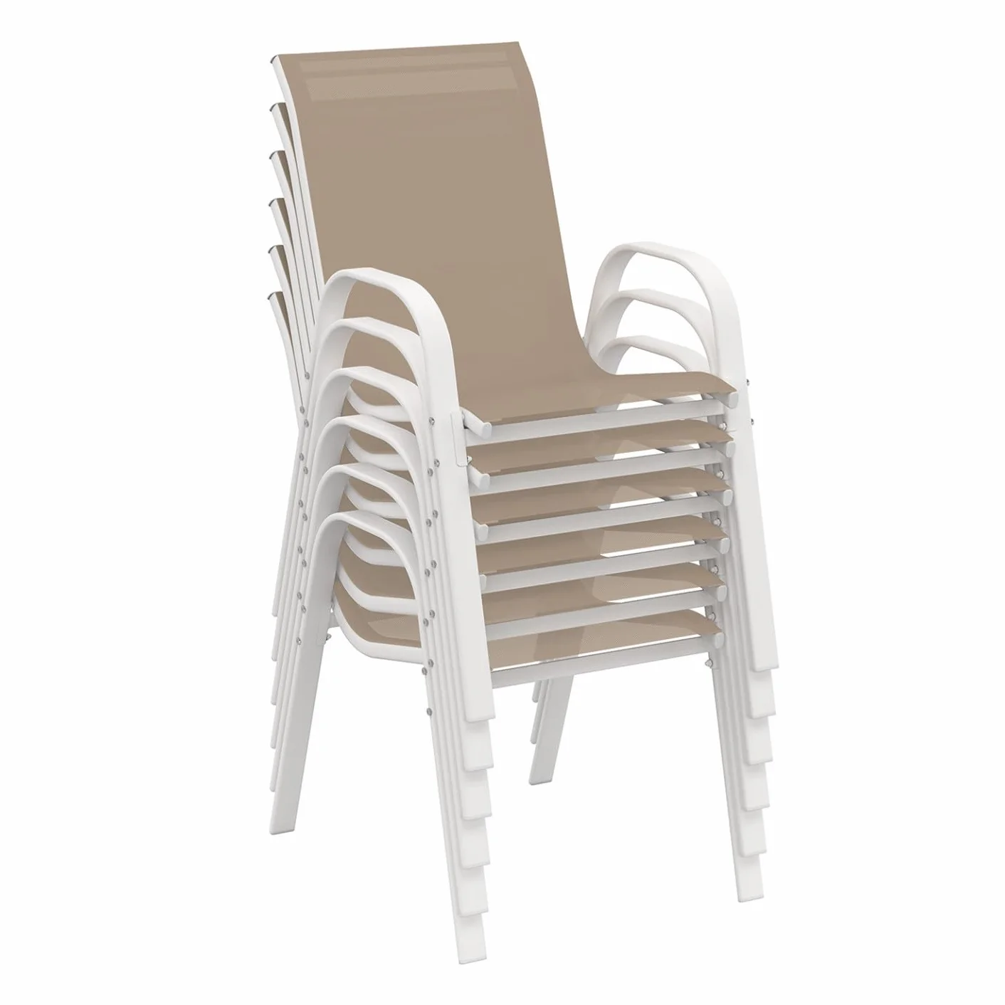 IDMarket Salon de Jardin Madrid Table 150 cm 6 Chaises Empilables Blanc Beige