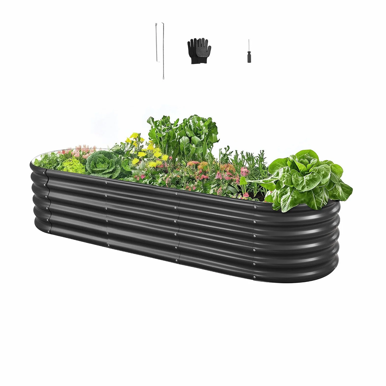 VEVOR Potager Surélevé Métal 200x60x42 cm Carré Galvalume Lit de Jardin Ovale Bac de Jardinage Fond Ouvert Gris Foncé