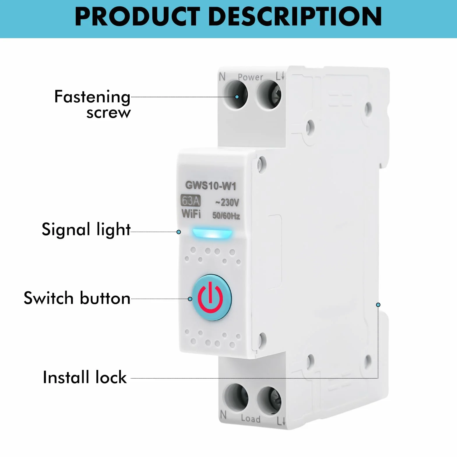 Interrupteur connecté wifi 63A Tuya Disjoncteur connecté wifi Commande vocale Minuterie interrupteur AC230V disjoncteur intelligent Compatible avec Alexa Google Home GWS10-W1