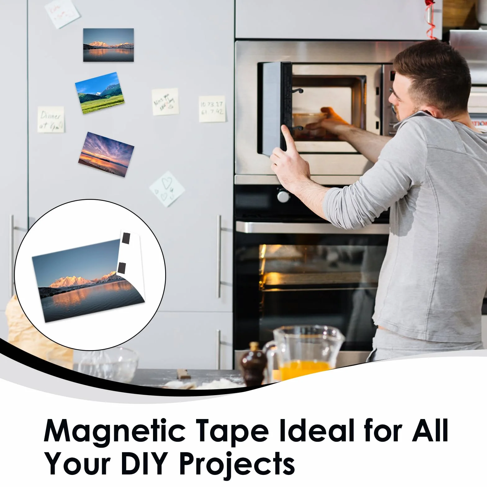 Bande Magnétique Autocollante avec Dévidoir 19 mm x 5 m Bande Magnetique Adhesive Forte à Découper pour Photos Cartes Notes Affiche, Ruban Aimanté Adhésif Multi Usage pour Objets Légers