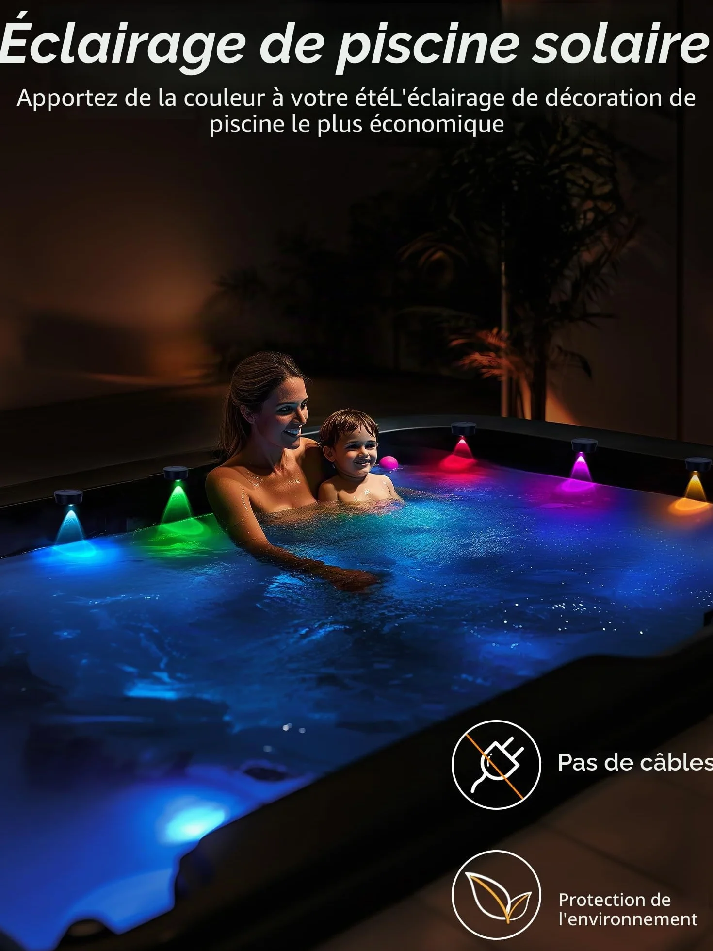 Lampe Solaire RGB LED Extérieure Lot de 4 pour Terrasses Piscines