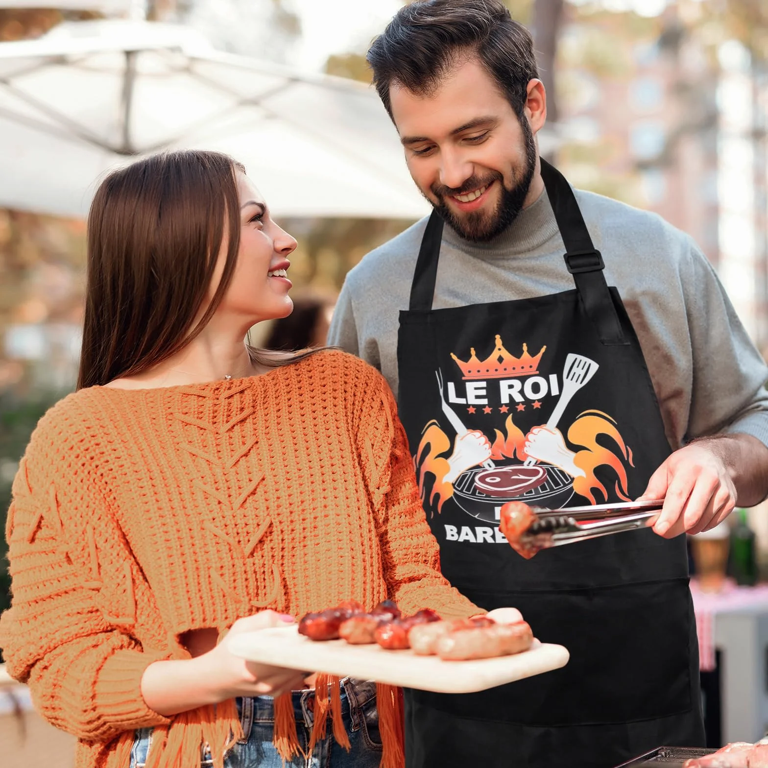 Tablier Barbecue Homme Papa Cuisine Cadeau Anniversaire Fête Des Pères Roi Du Barbecue Chef Humoristique 3 Poches BBQ Noël