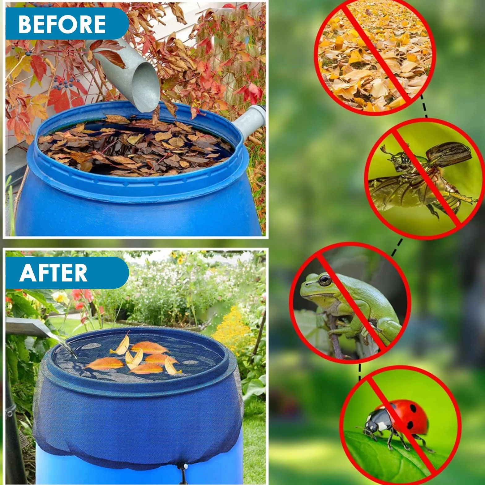 Filet pour Citerne de Pluie 80 cm, Housse avec Cordon de Serrage, Protection Moustiques et Feuilles