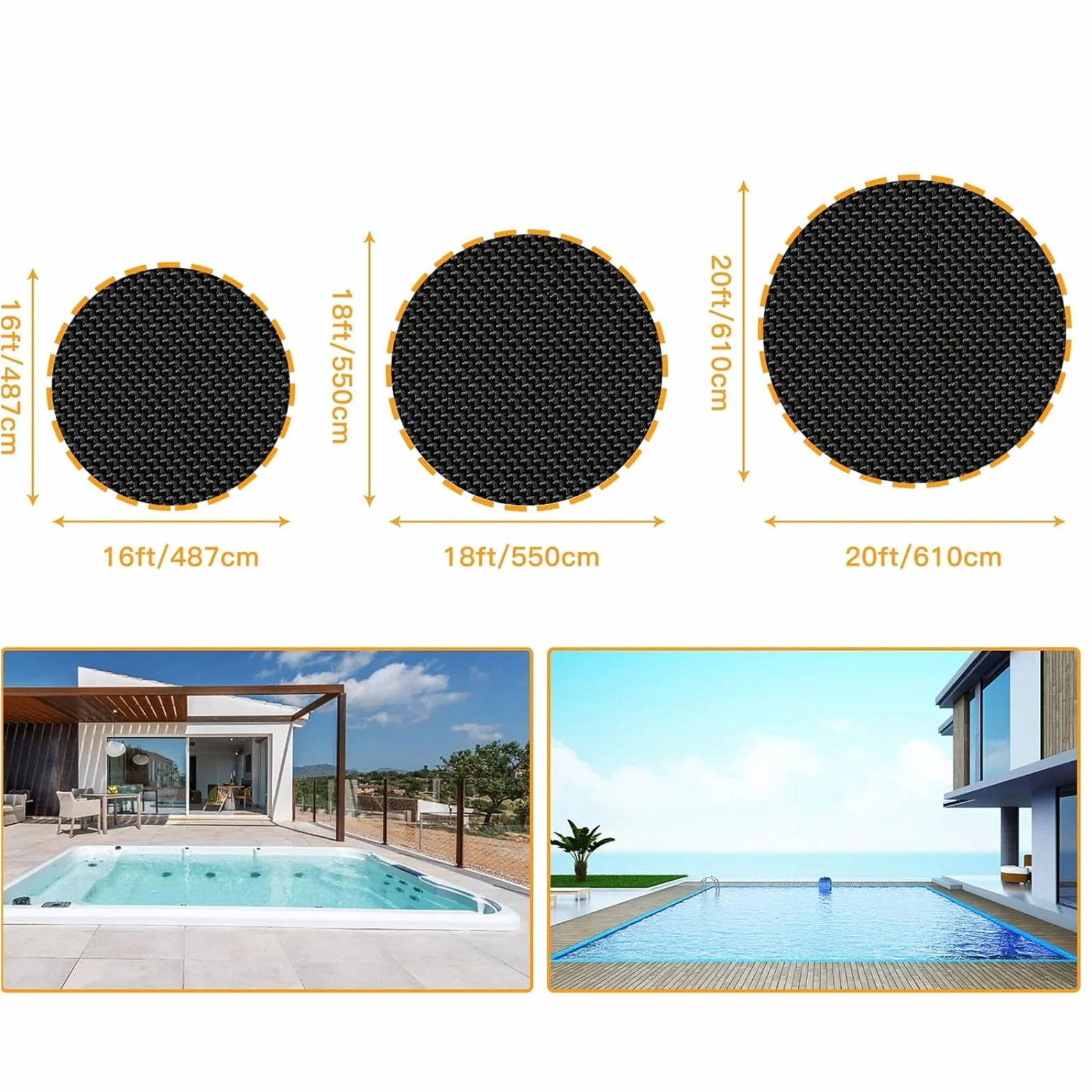 Bâche Protection Piscine 420D Oxford Étanche Anti-UV Anti-Vent 18FT Gris