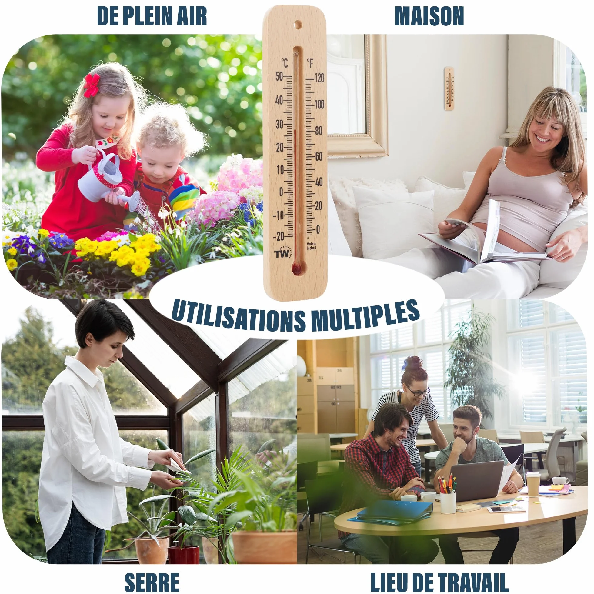 Thermomètre d'ambiance en bois pour intérieur extérieur maison bureau