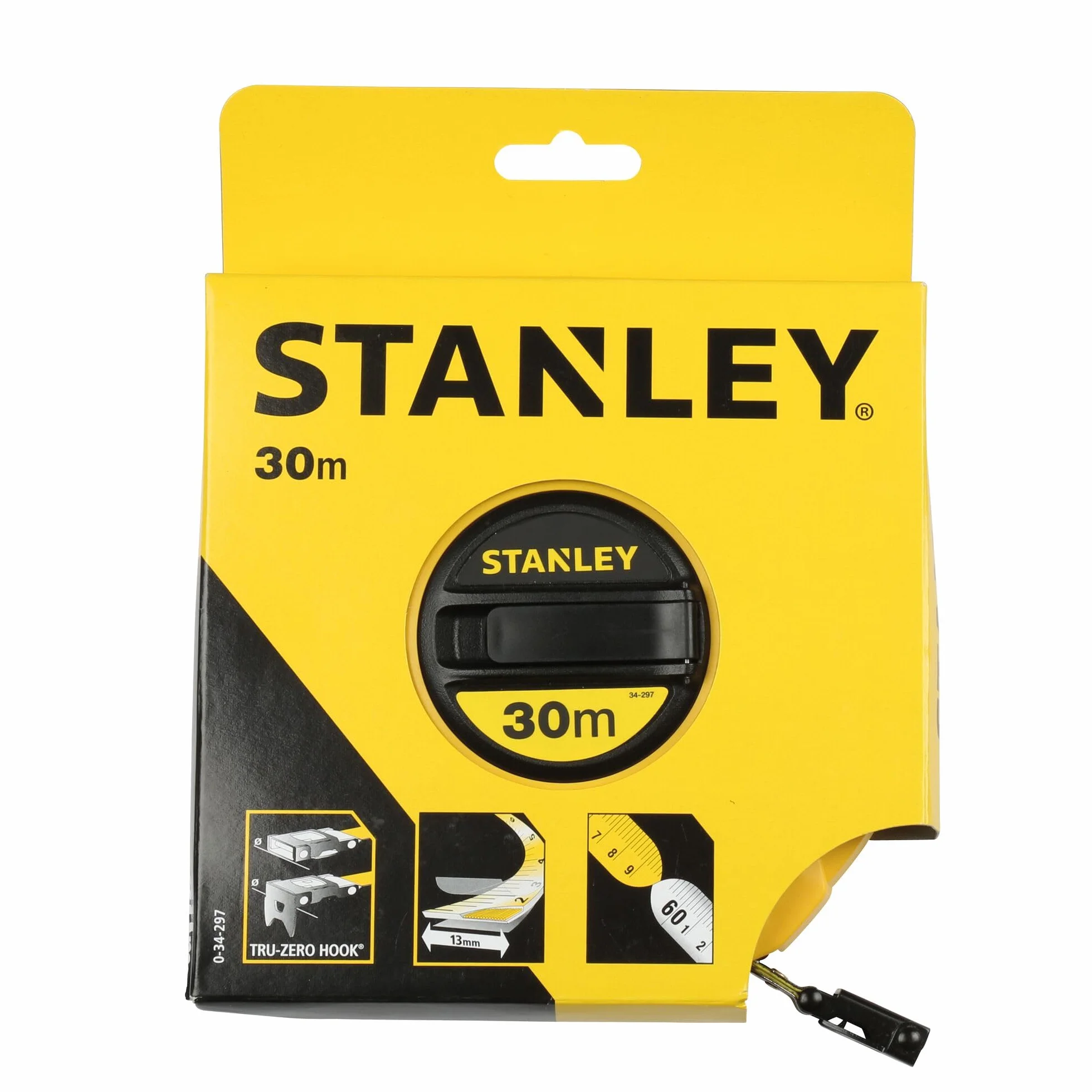 STANLEY Mètre À Ruban Fibre De Verre 30 M Jaune Fluo Revêtement Pvc Anti-Corrosion Anti-UV Non Conducteur Classe Iii Boitier Abs Antichocs